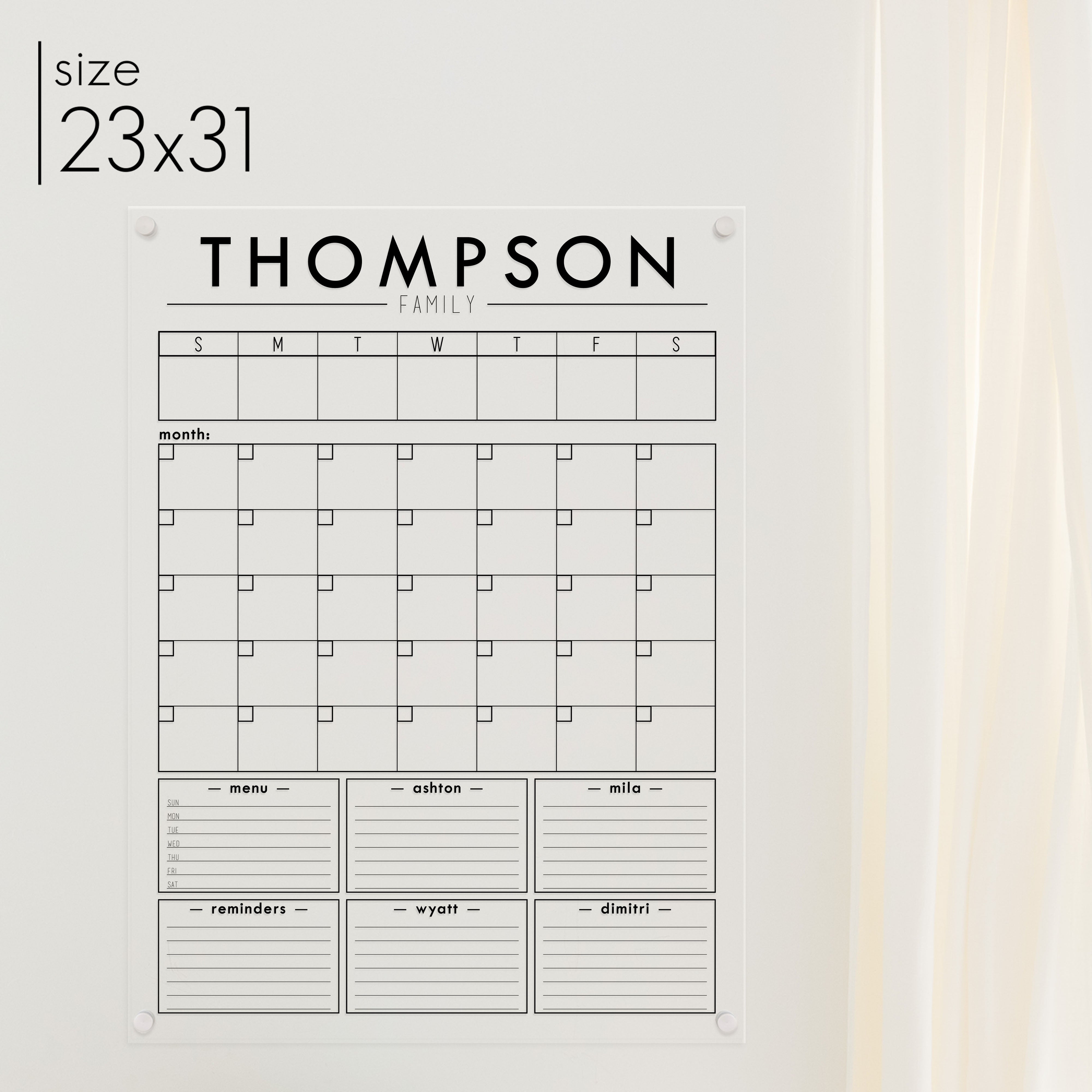 Week & Month Acrylic Calendar + 6 Sections | Vertical Craig