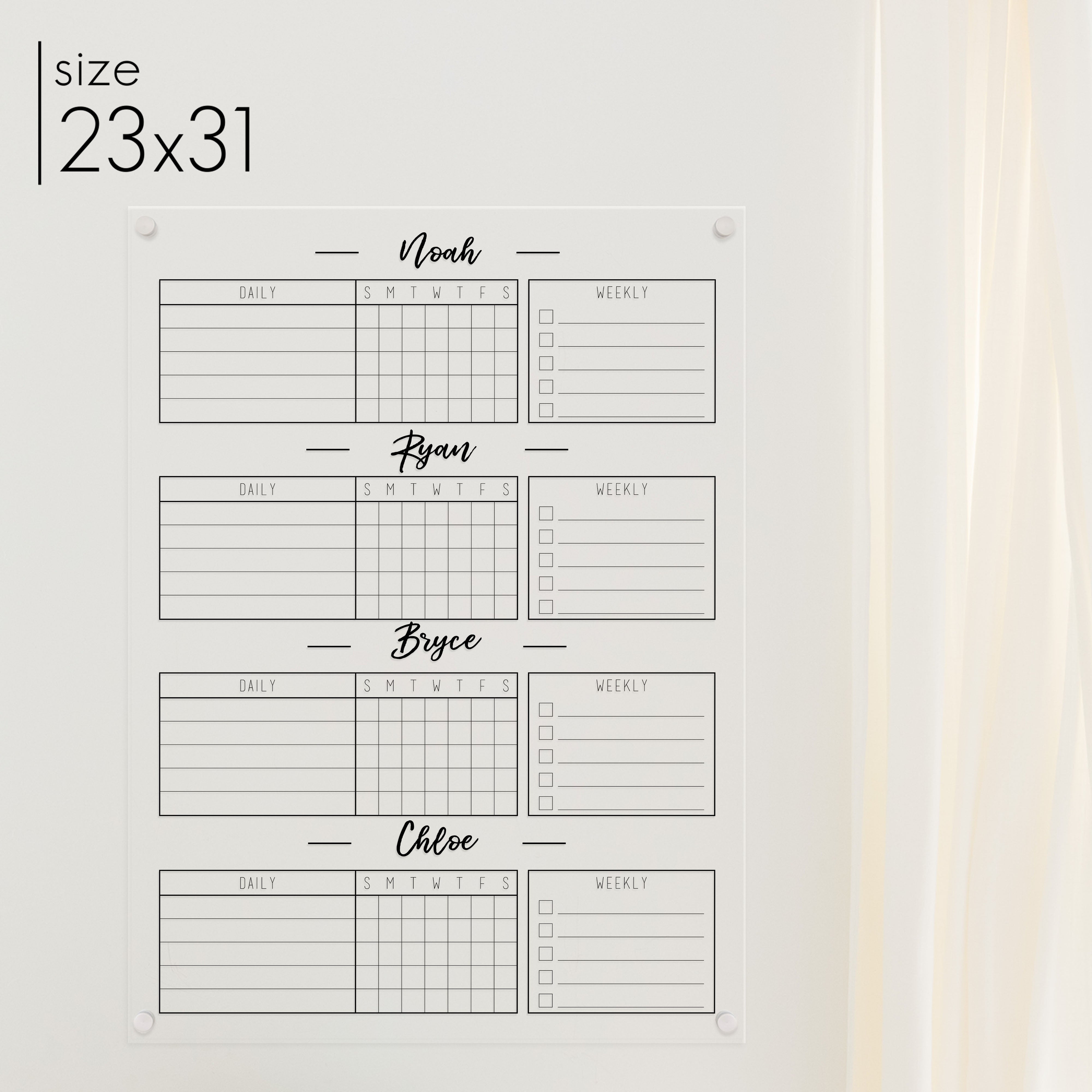 4 Person Acrylic Chore Chart | Vertical Traeger