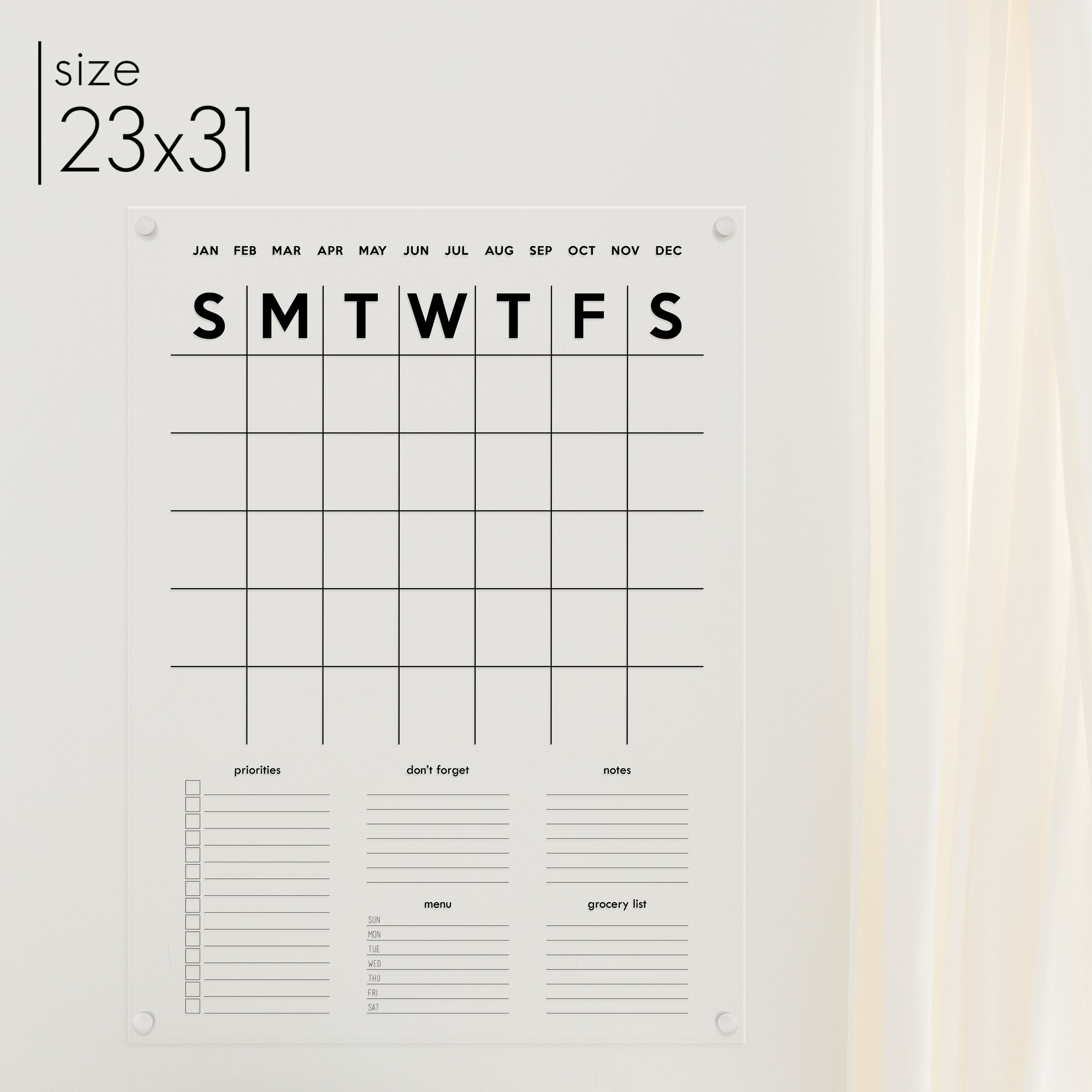 Monthly Acrylic Calendar + 5 Sections | Vertical Minimalist
