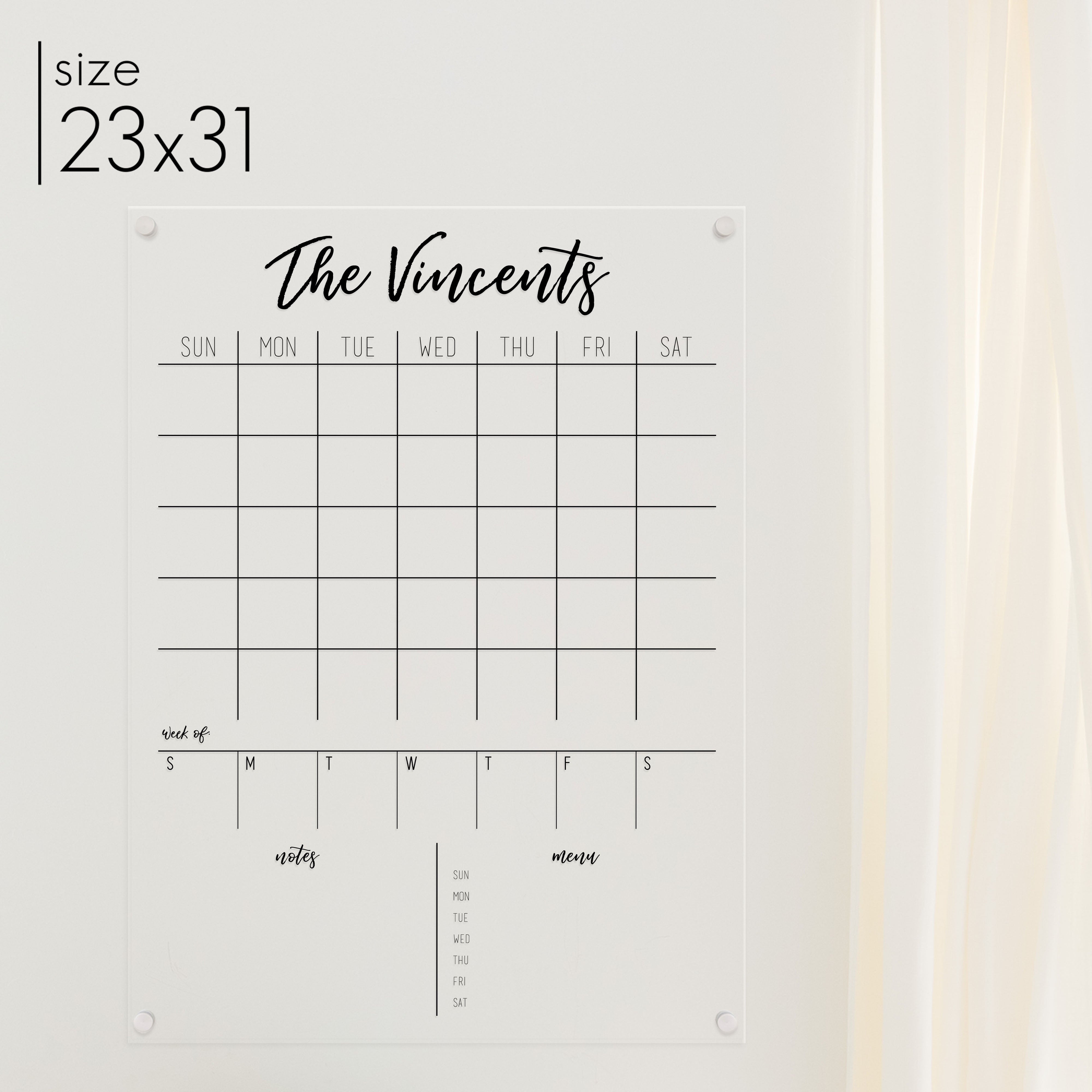 Week & Month Acrylic Calendar + 2 Sections | Vertical Traeger