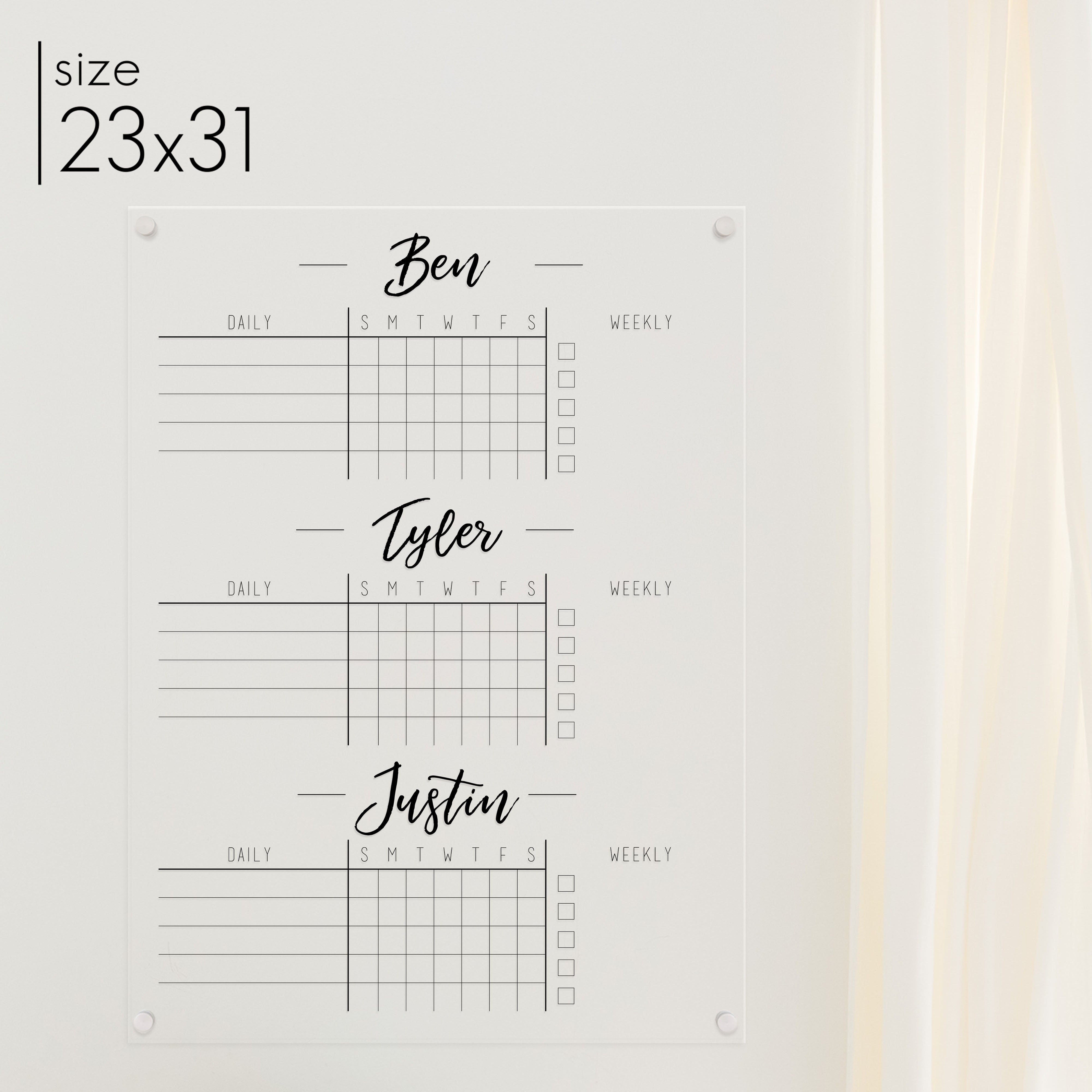 3 Person Acrylic Chore Chart | Vertical Traeger