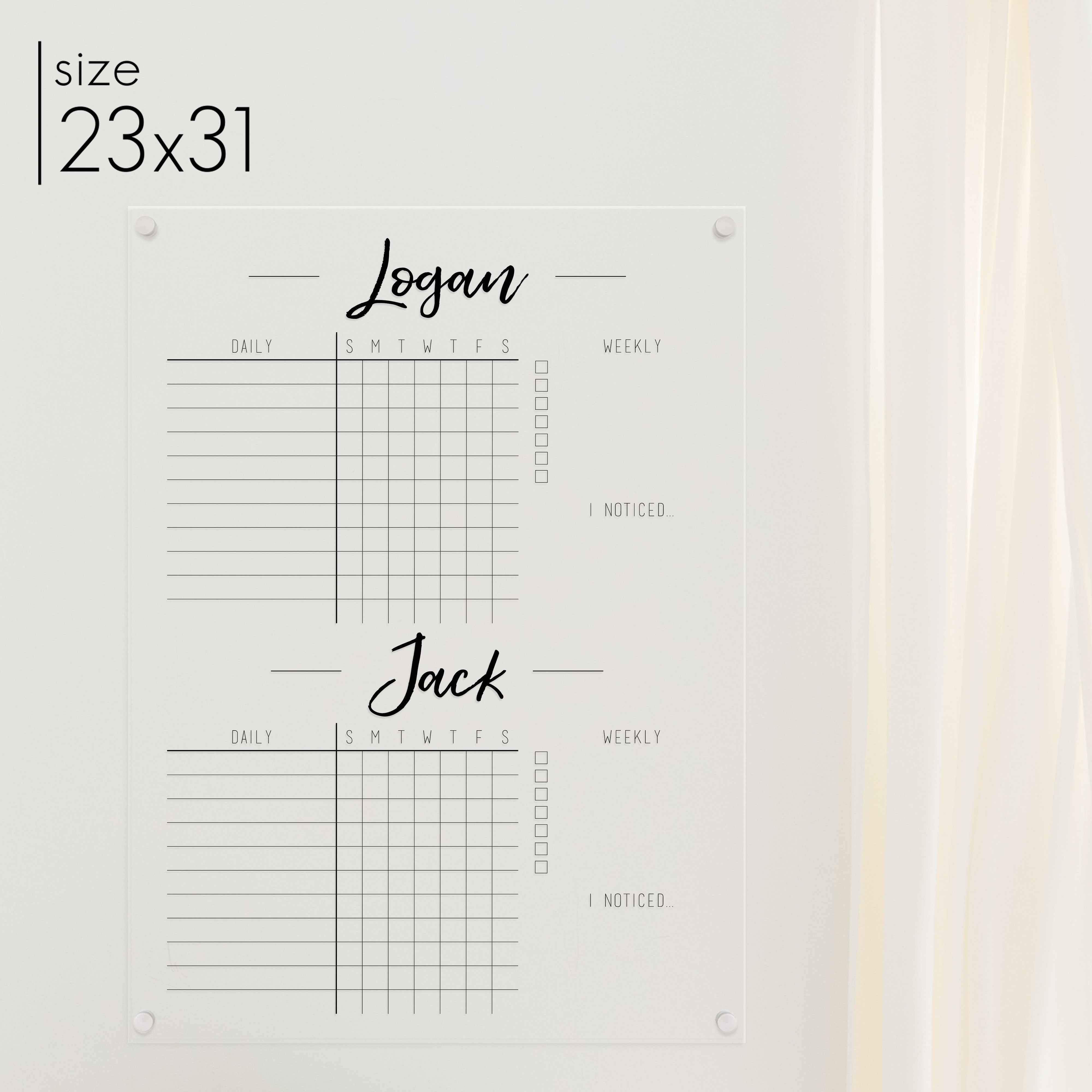 2 Person Acrylic Chore Chart | Vertical Traeger