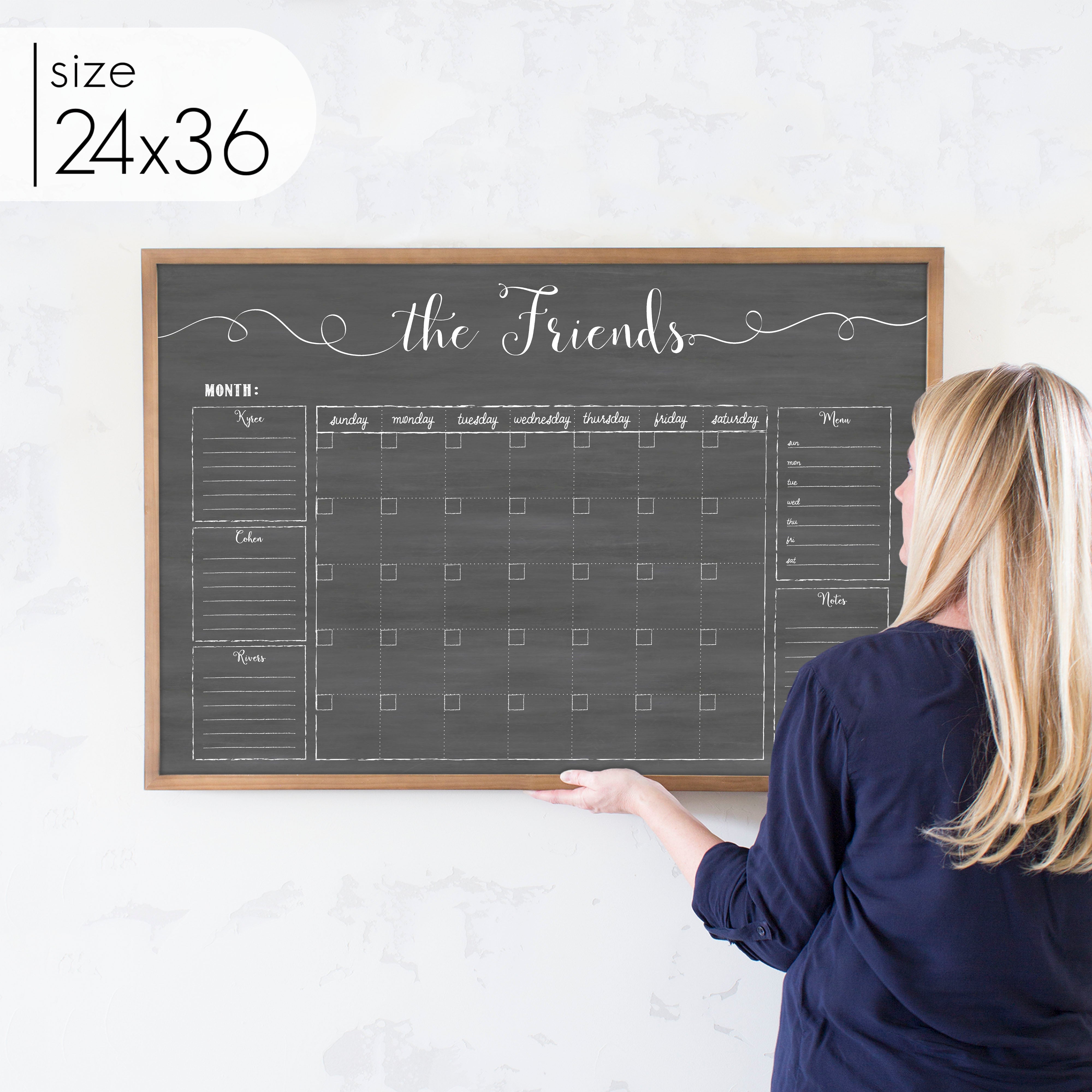 Monthly Framed Chalkboard Calendar + 5 sections | Horizontal Knope