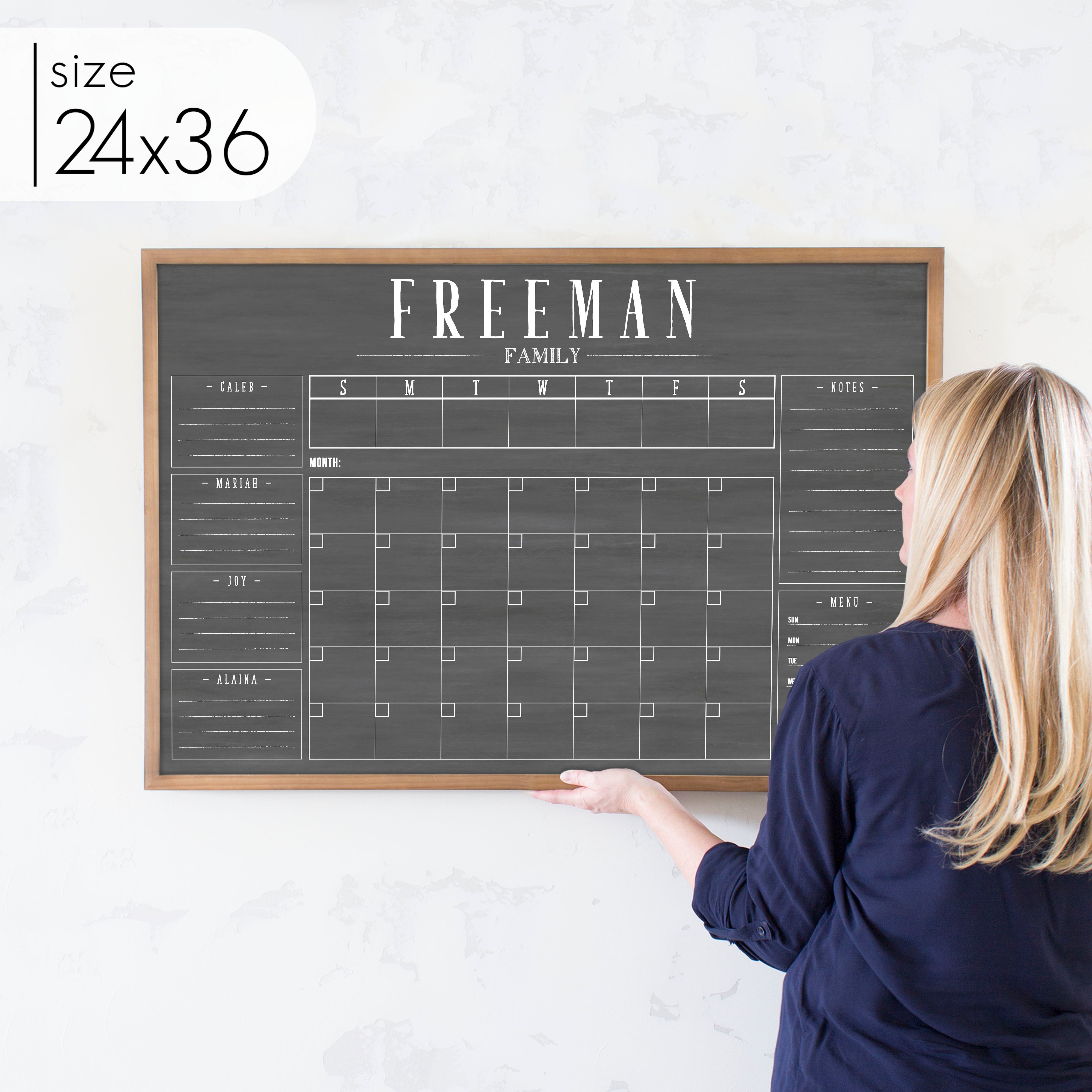 Week & Month Combo Framed Chalkboard + 6 sections | Horizontal Swanson