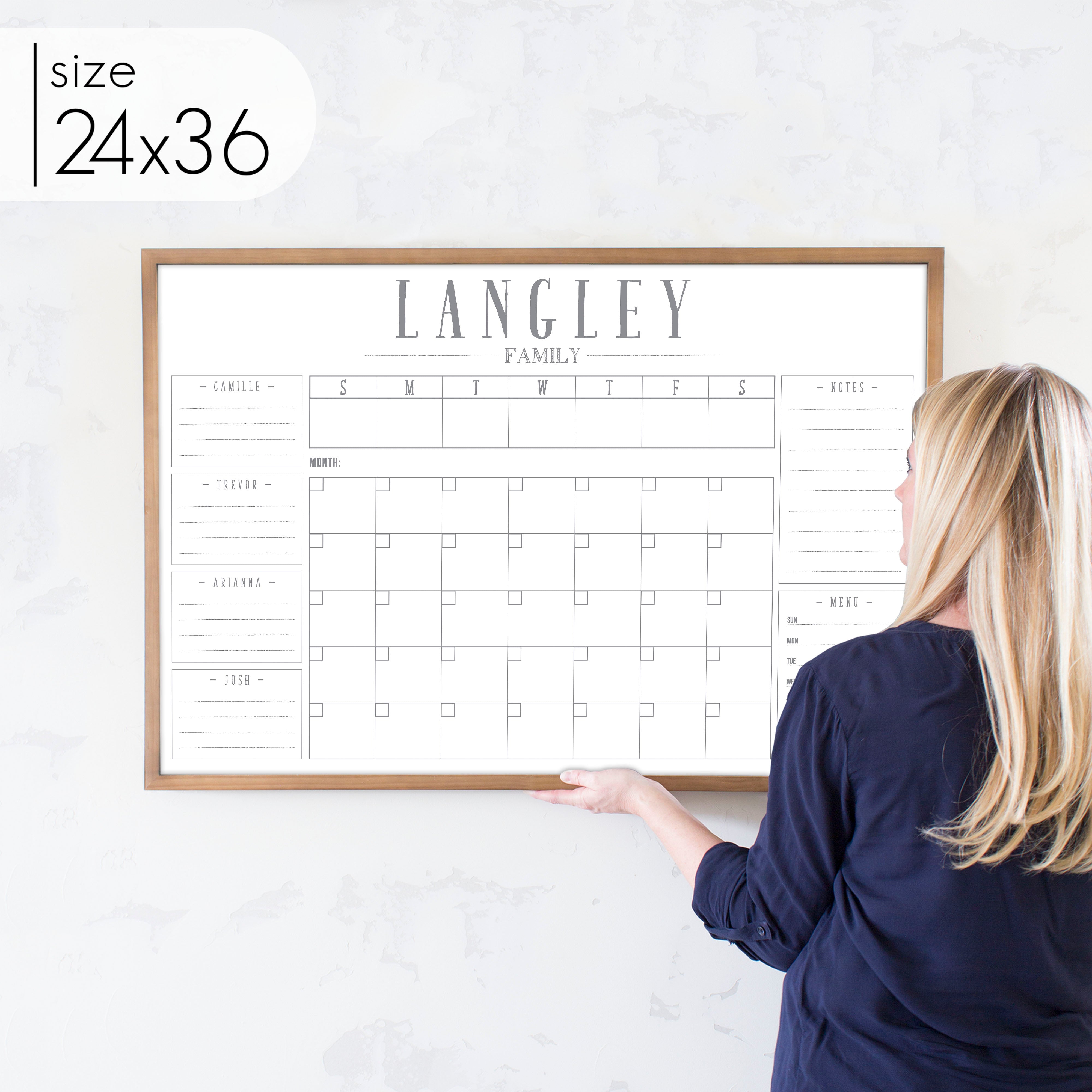 Week & Month Combo Framed Whiteboard + 6 sections | Horizontal Swanson