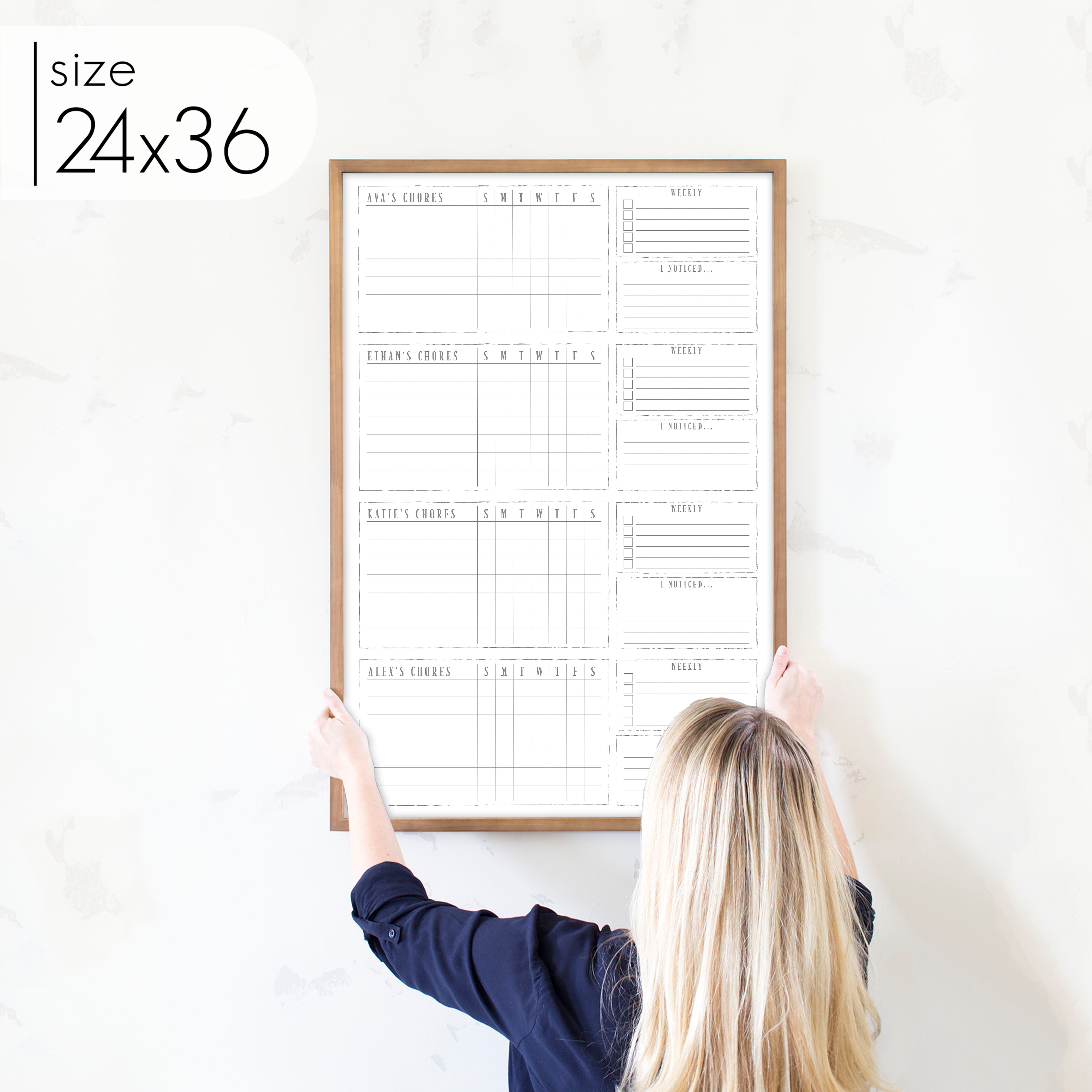 4 Person Framed Whiteboard Chore Chart  | Vertical Swanson
