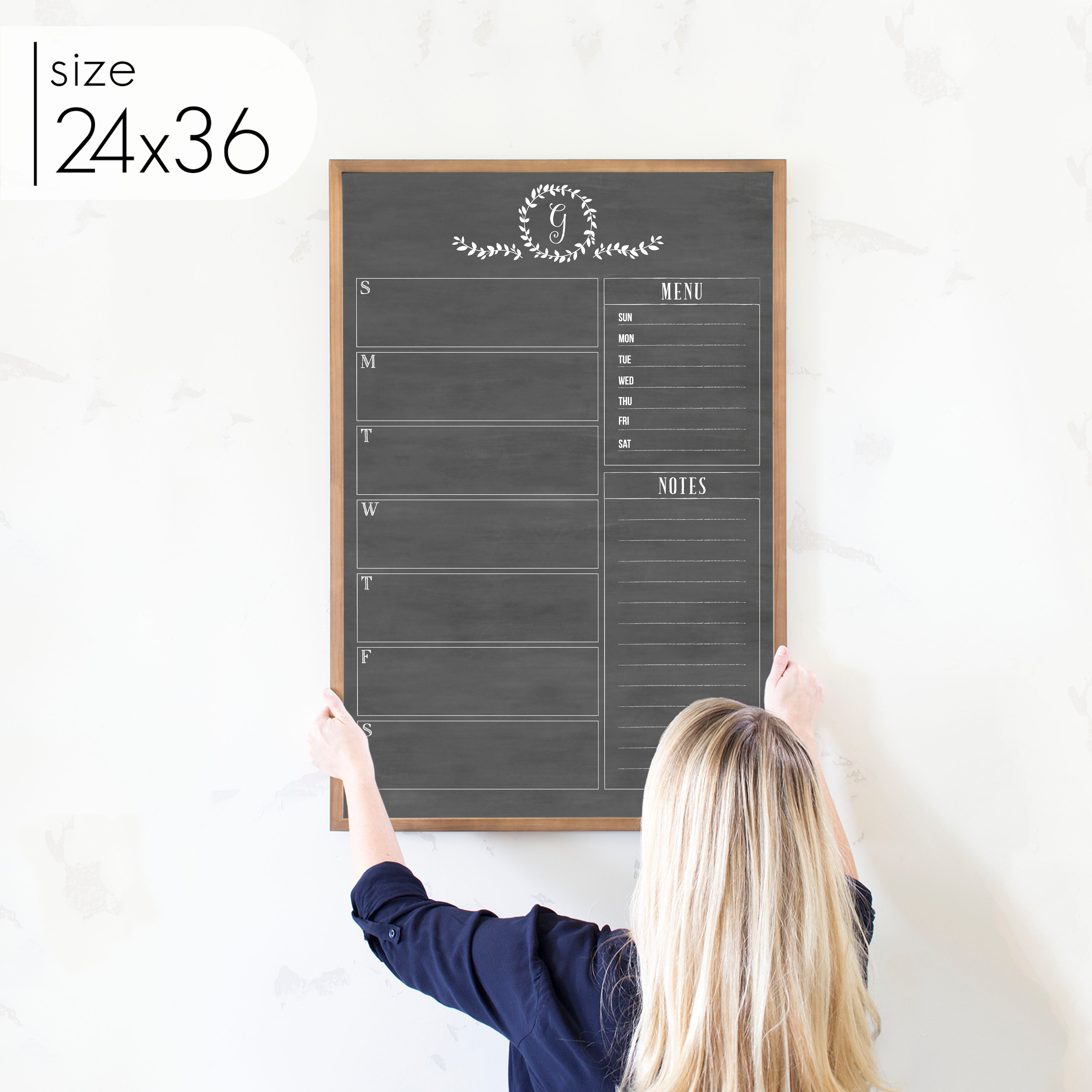 Weekly Framed Chalkboard Calendar + 2 sections | Vertical Donna