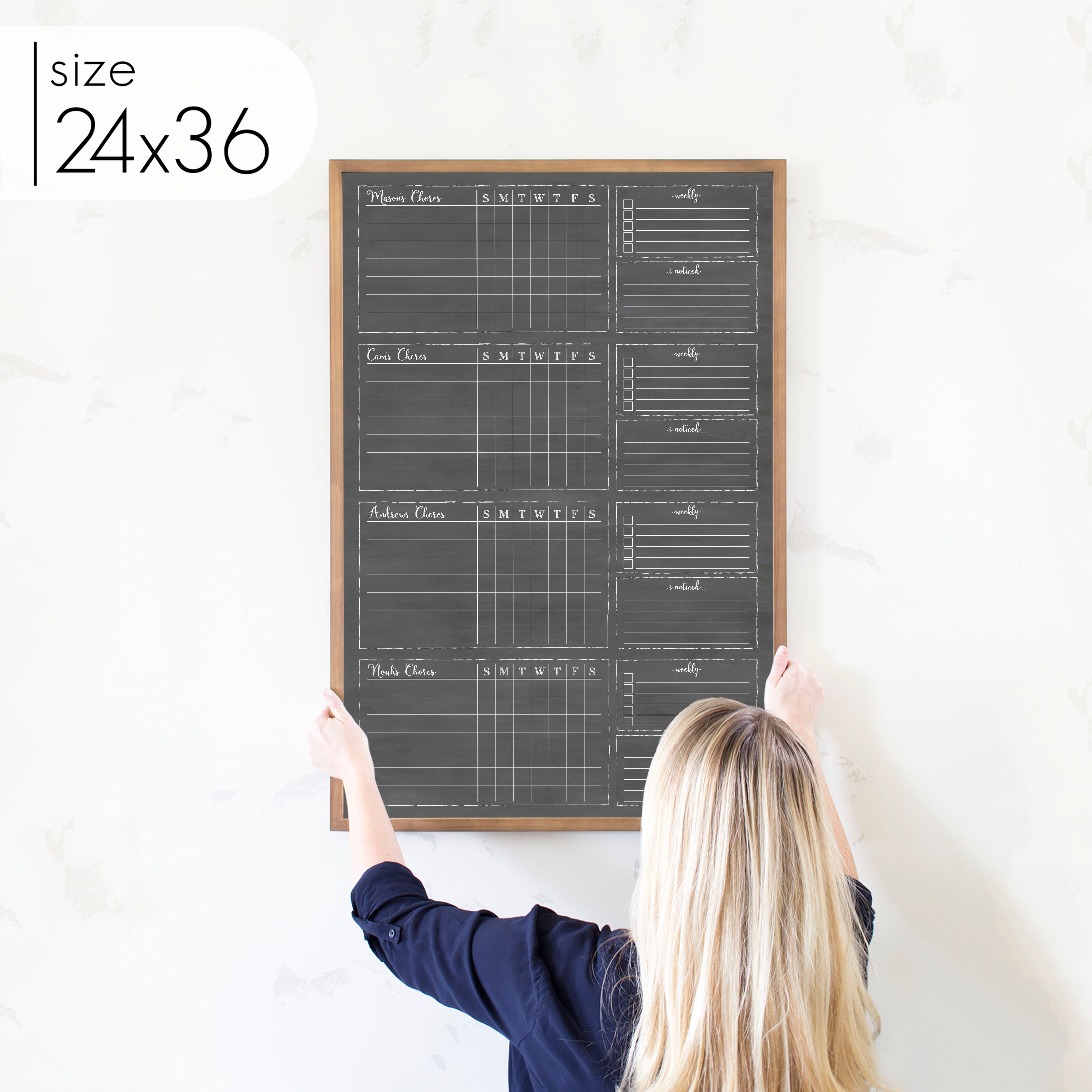 4 Person Framed Chalkboard Chore Chart  | Vertical Knope