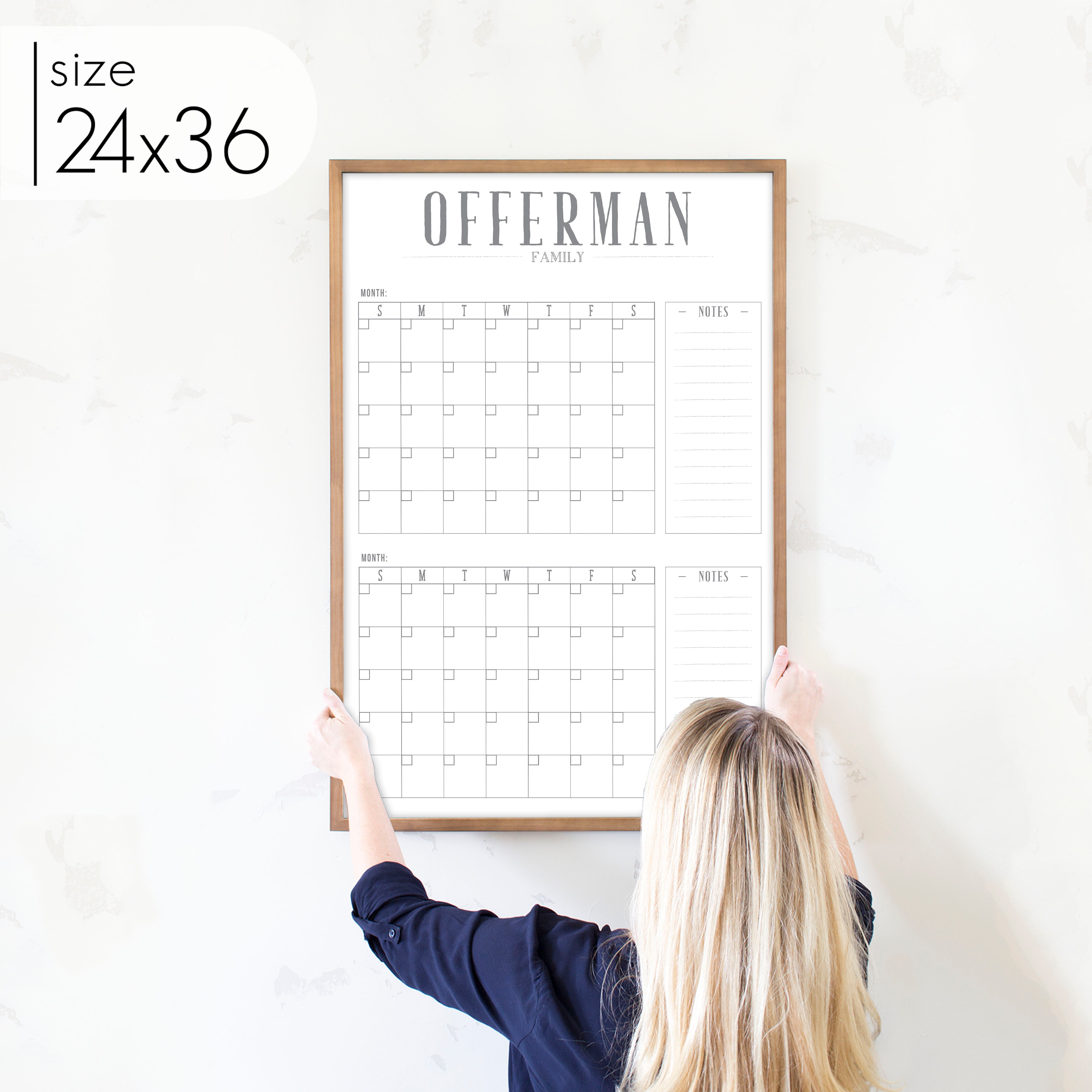 2 Month Framed Whiteboard Calendar + 2 sections | Vertical Swanson