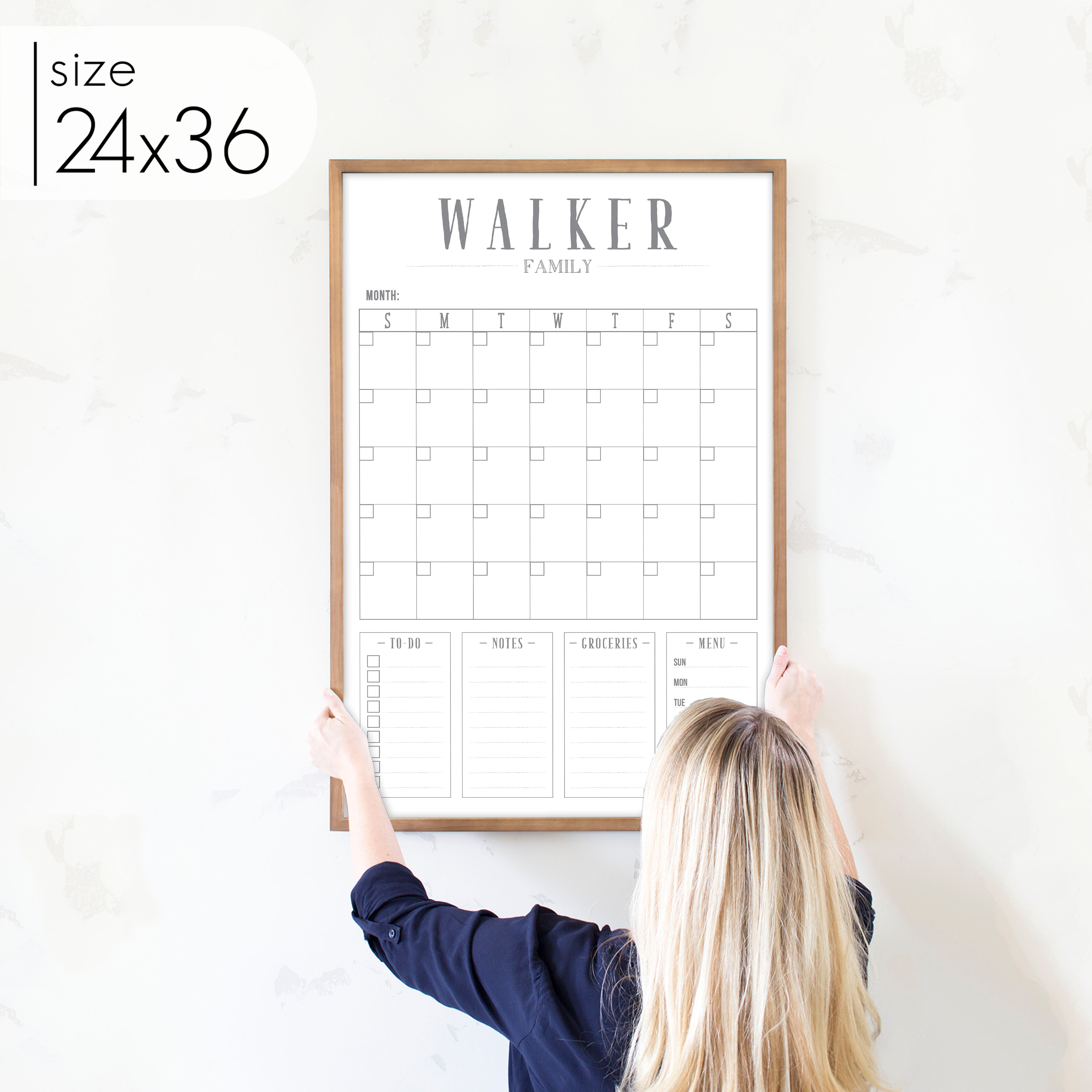 Monthly Framed Whiteboard Calendar + 4 sections | Vertical Swanson