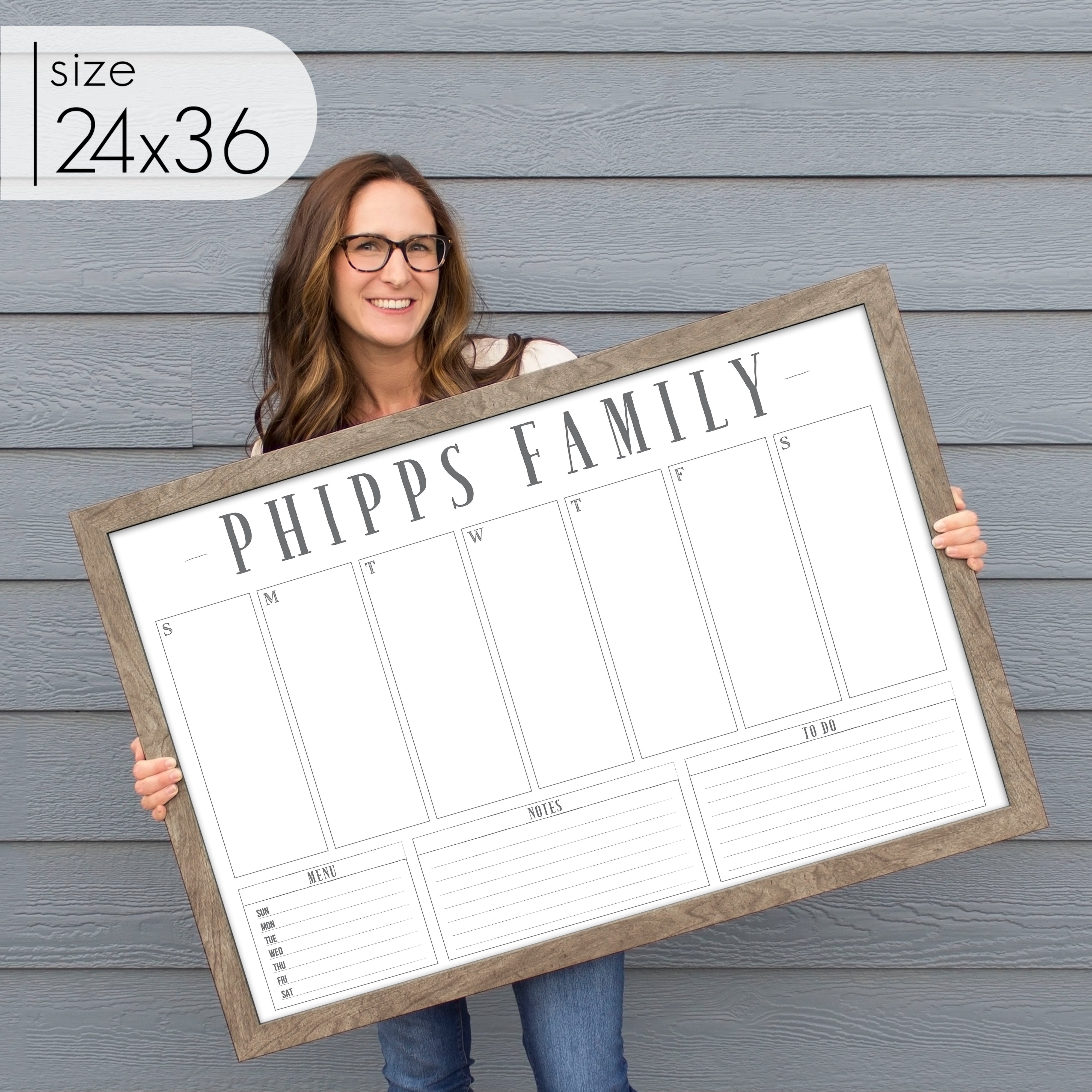 Weekly Framed Whiteboard Calendar + 3 sections | Horizontal Swanson