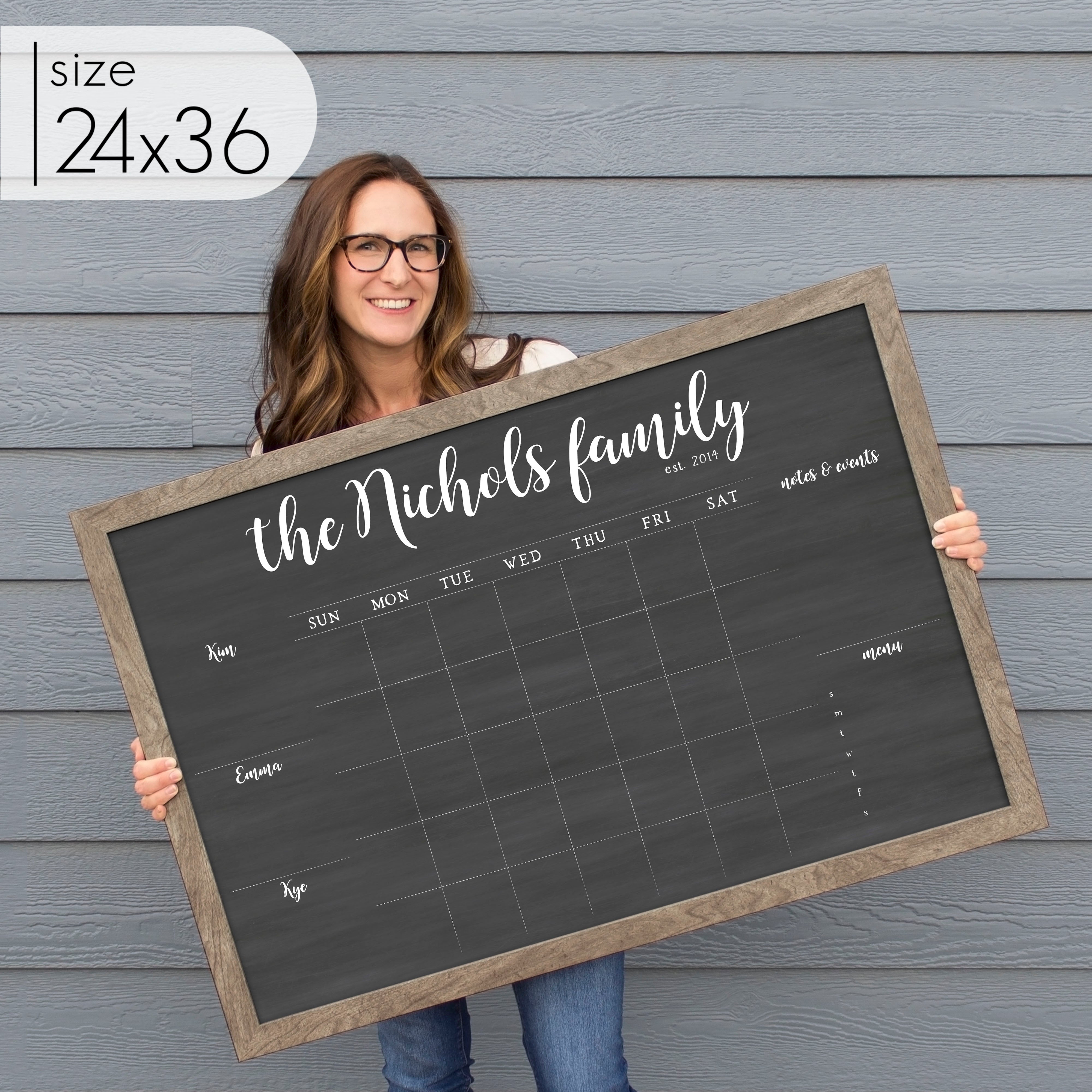 Monthly Framed Chalkboard Calendar + 5 sections | Horizontal Perkins