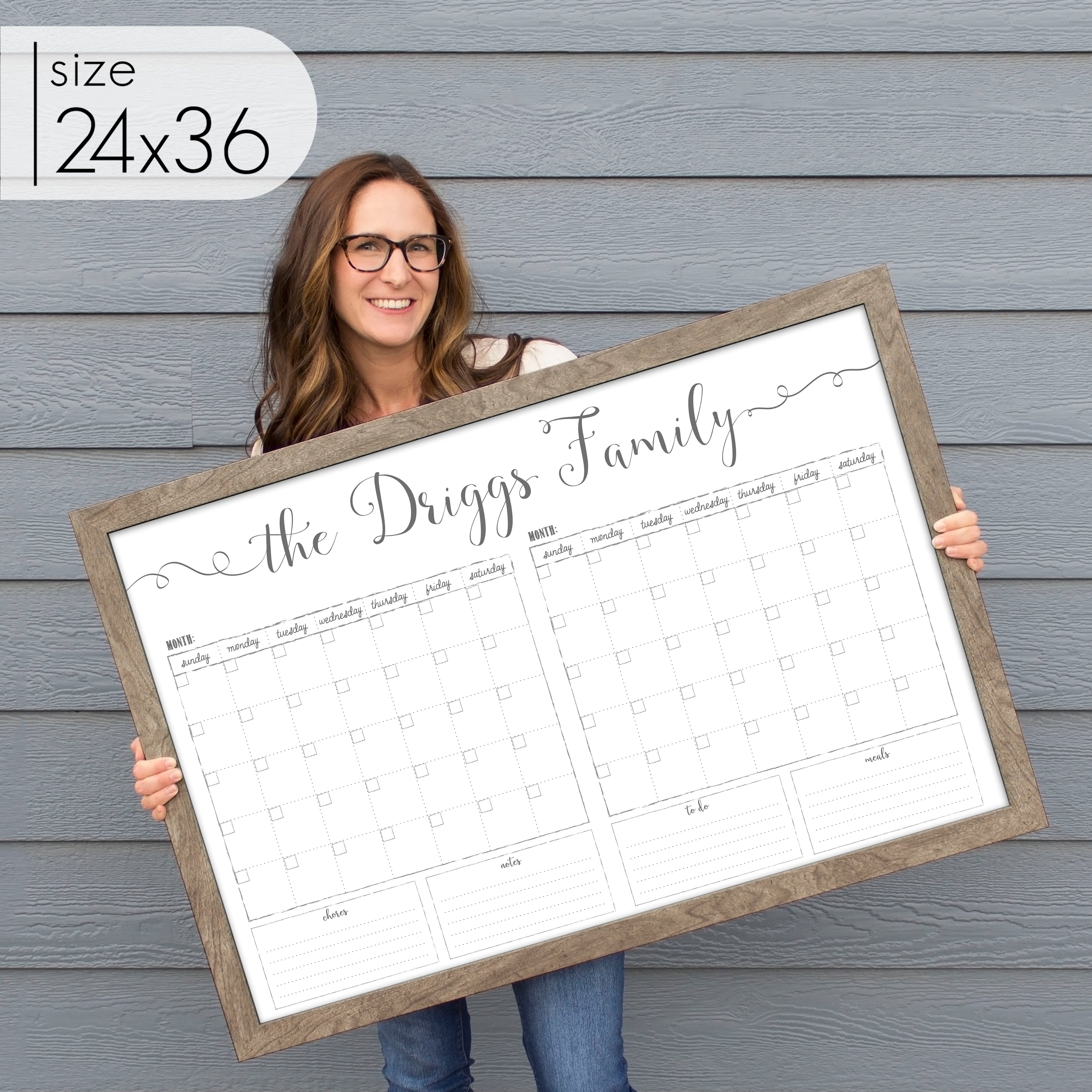 2 Month Framed Whiteboard Calendar + 4 sections | Horizontal Knope