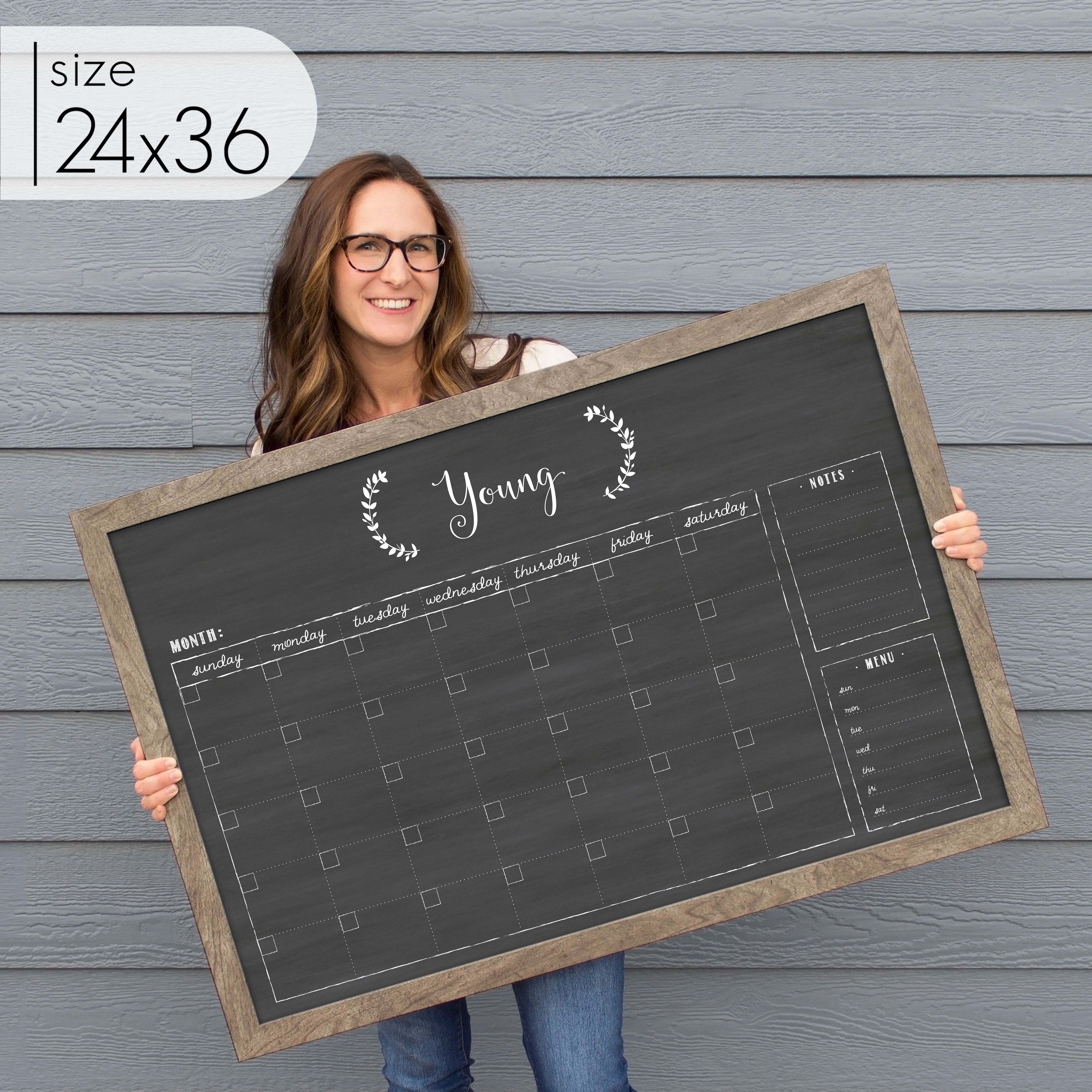 Monthly Framed Chalkboard Calendar + 2 sections | Horizontal Eagleton