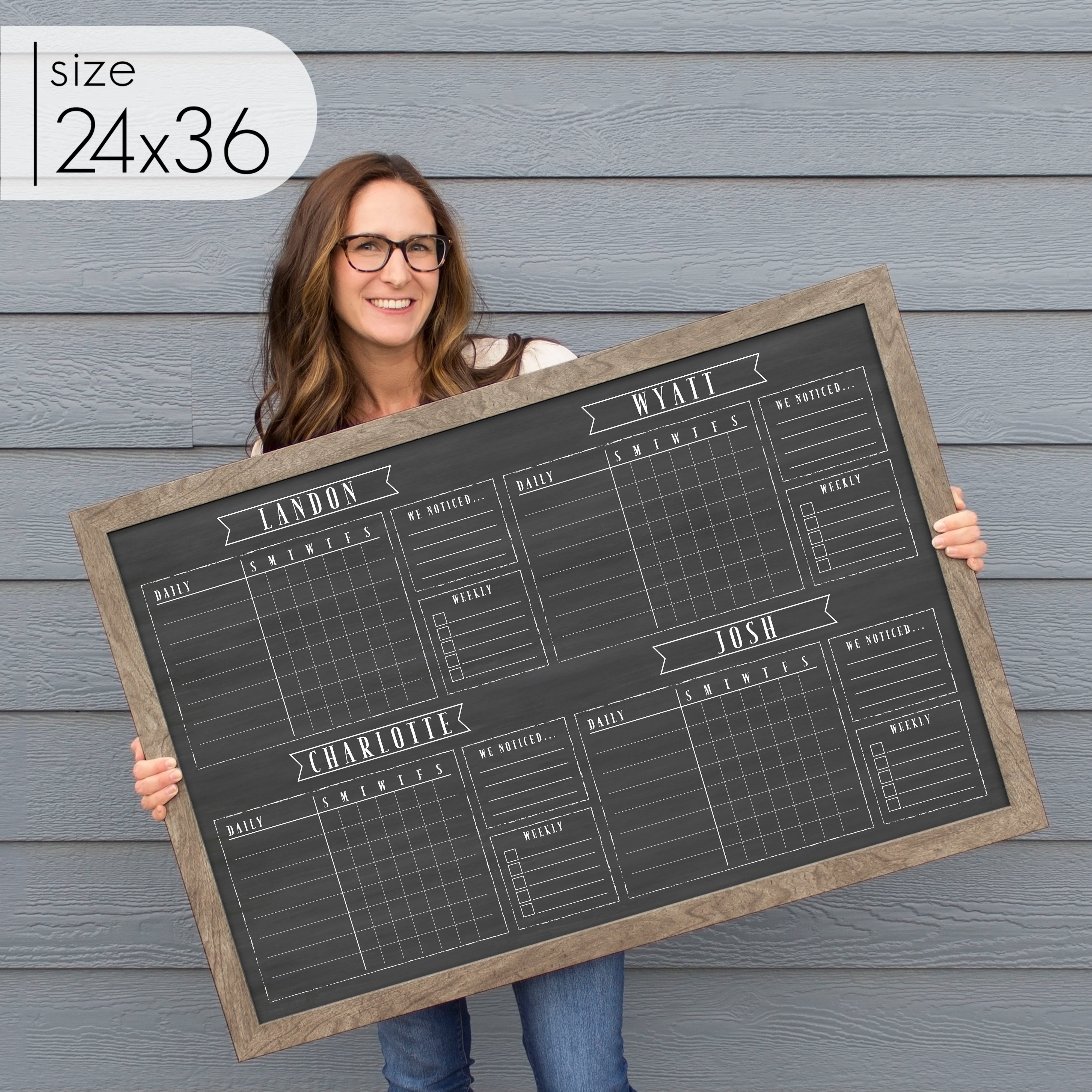4 Person Framed Chore Chart Chalkboard | Horizontal Swanson