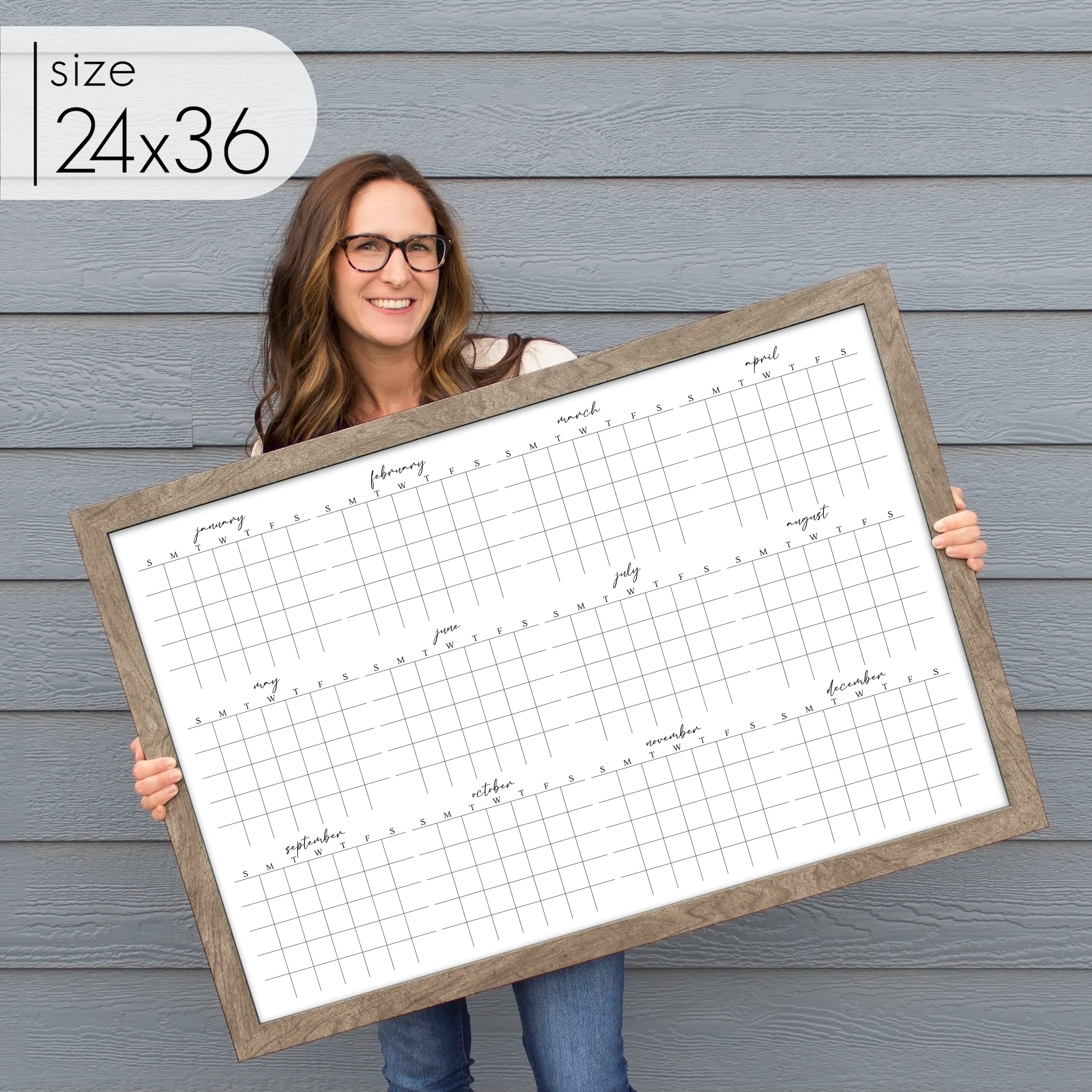 Framed Yearly Whiteboard Calendar | Horizontal Pennington