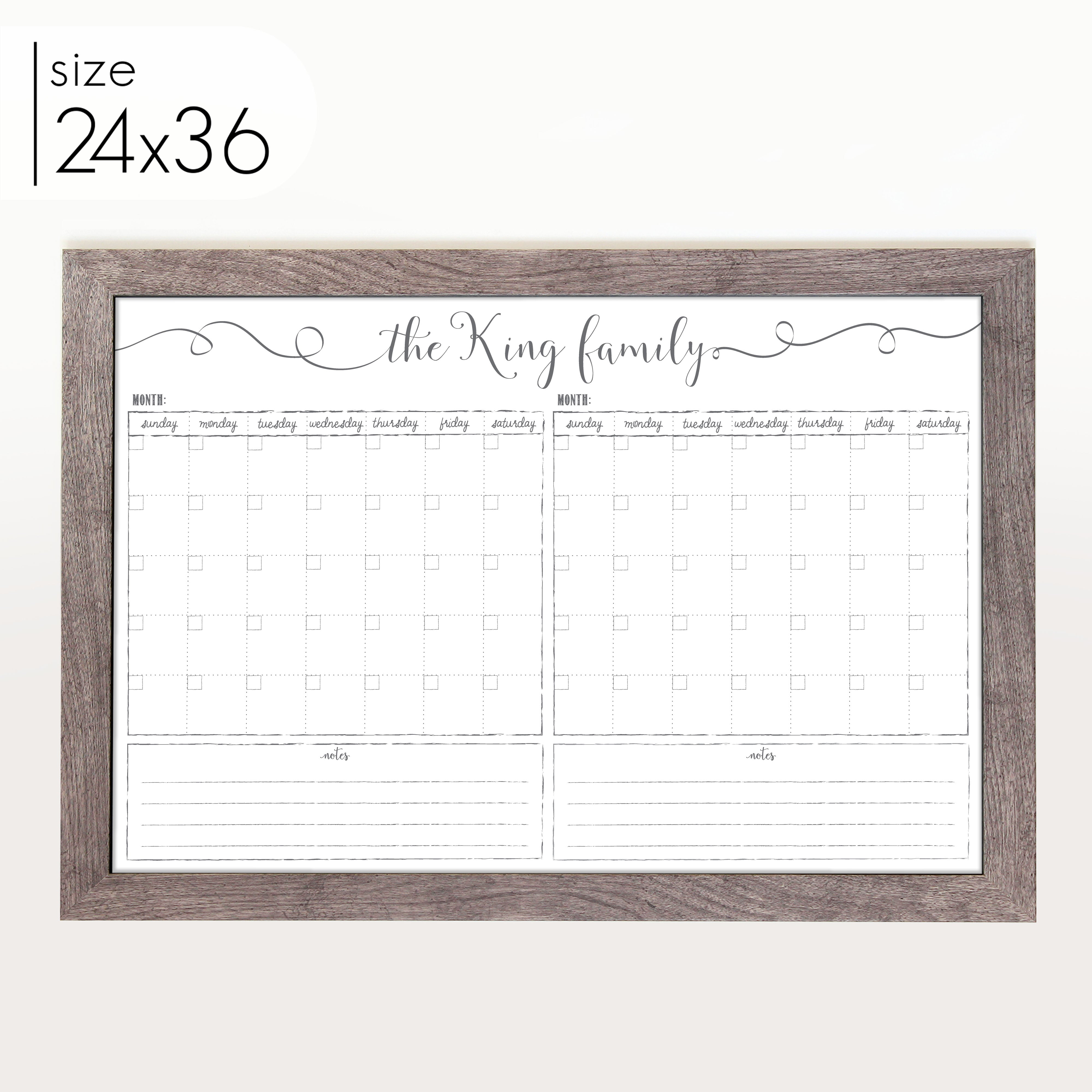 2 Month Framed Whiteboard Calendar + 2 sections | Horizontal Knope