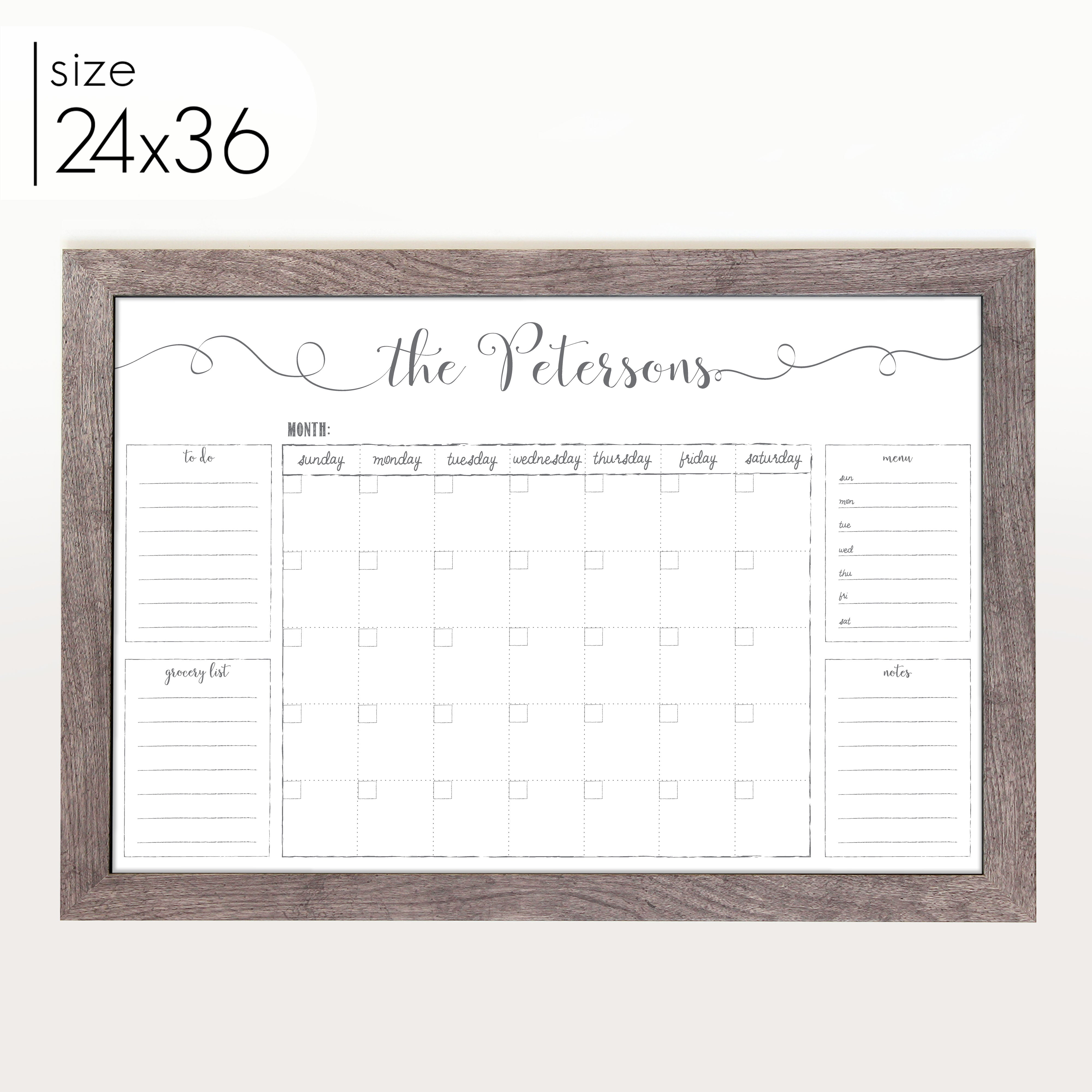 Monthly Framed Whiteboard Calendar + 4 sections | Horizontal Knope