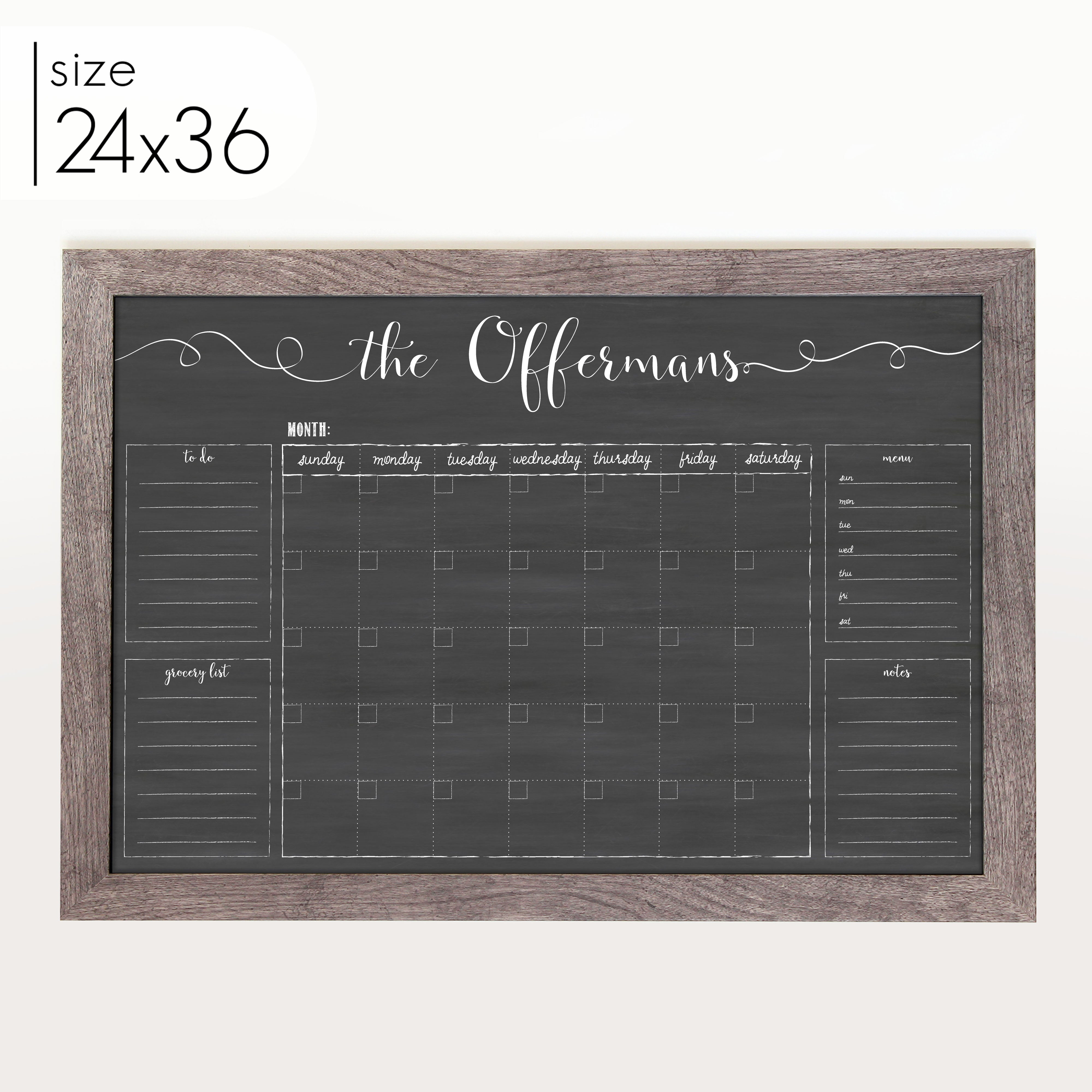 Monthly Framed Chalkboard Calendar + 4 sections | Horizontal Knope
