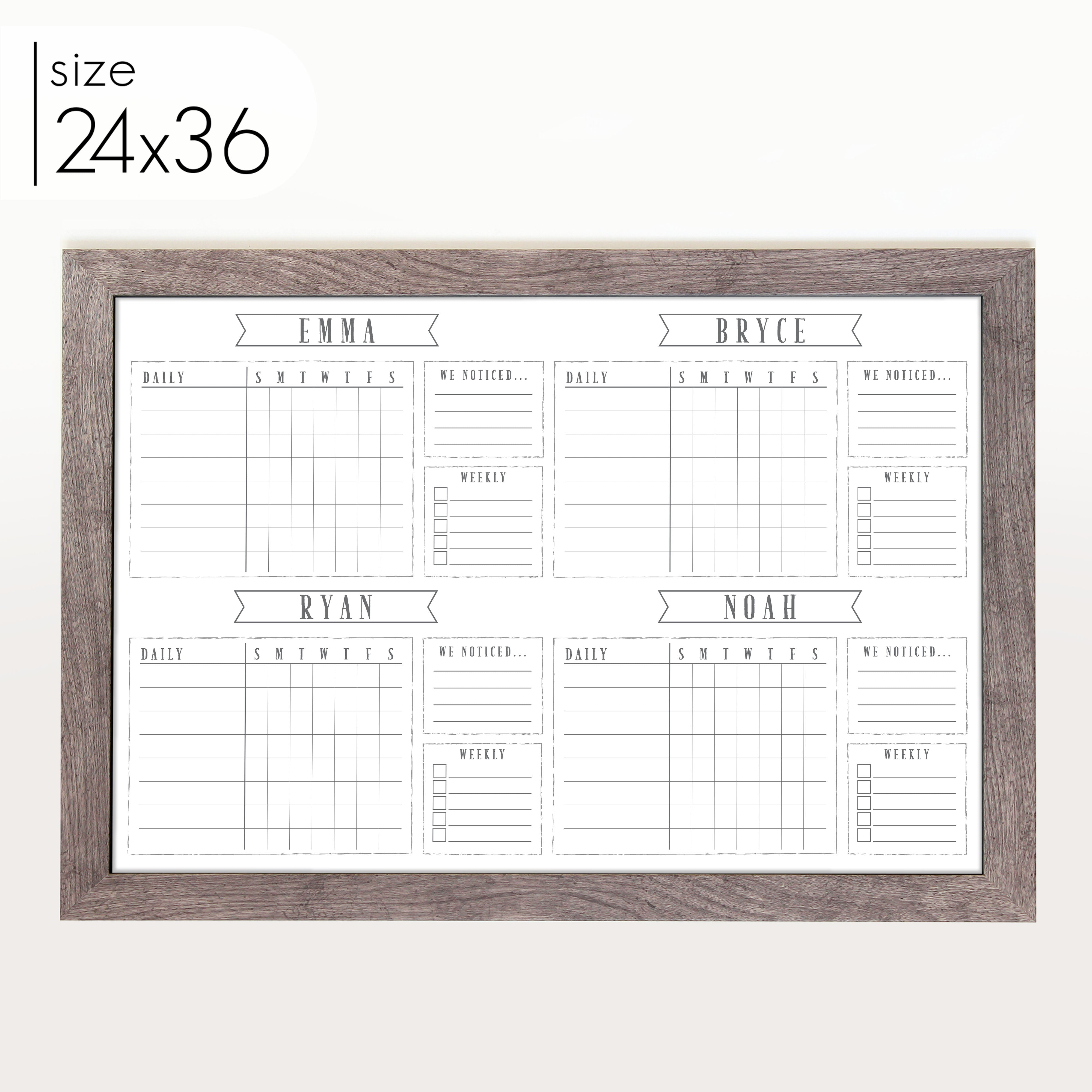 4 Person Framed Chore Chart Whiteboard | Horizontal Swanson