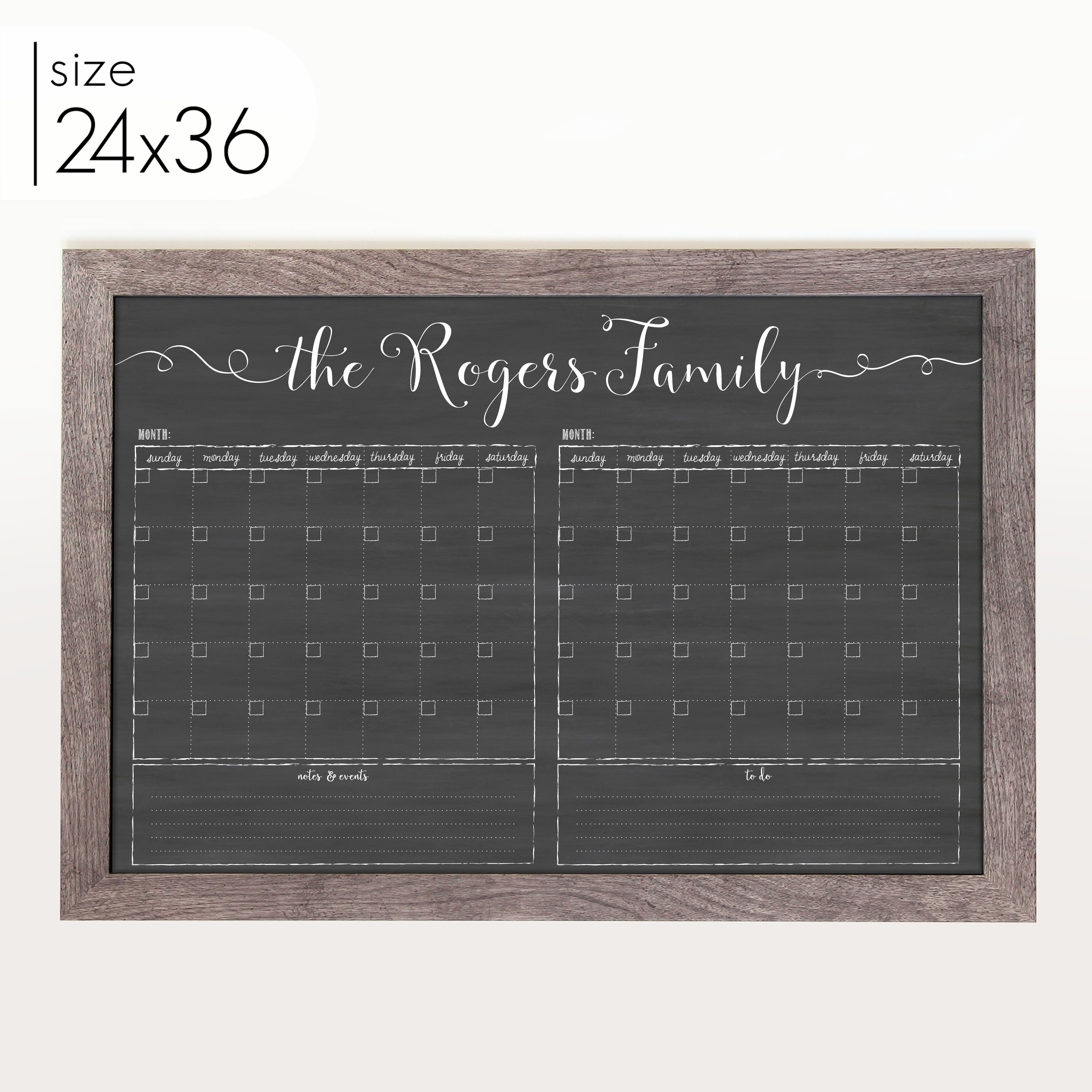 2 Month Framed Chalkboard Calendar + 2 sections | Horizontal Knope