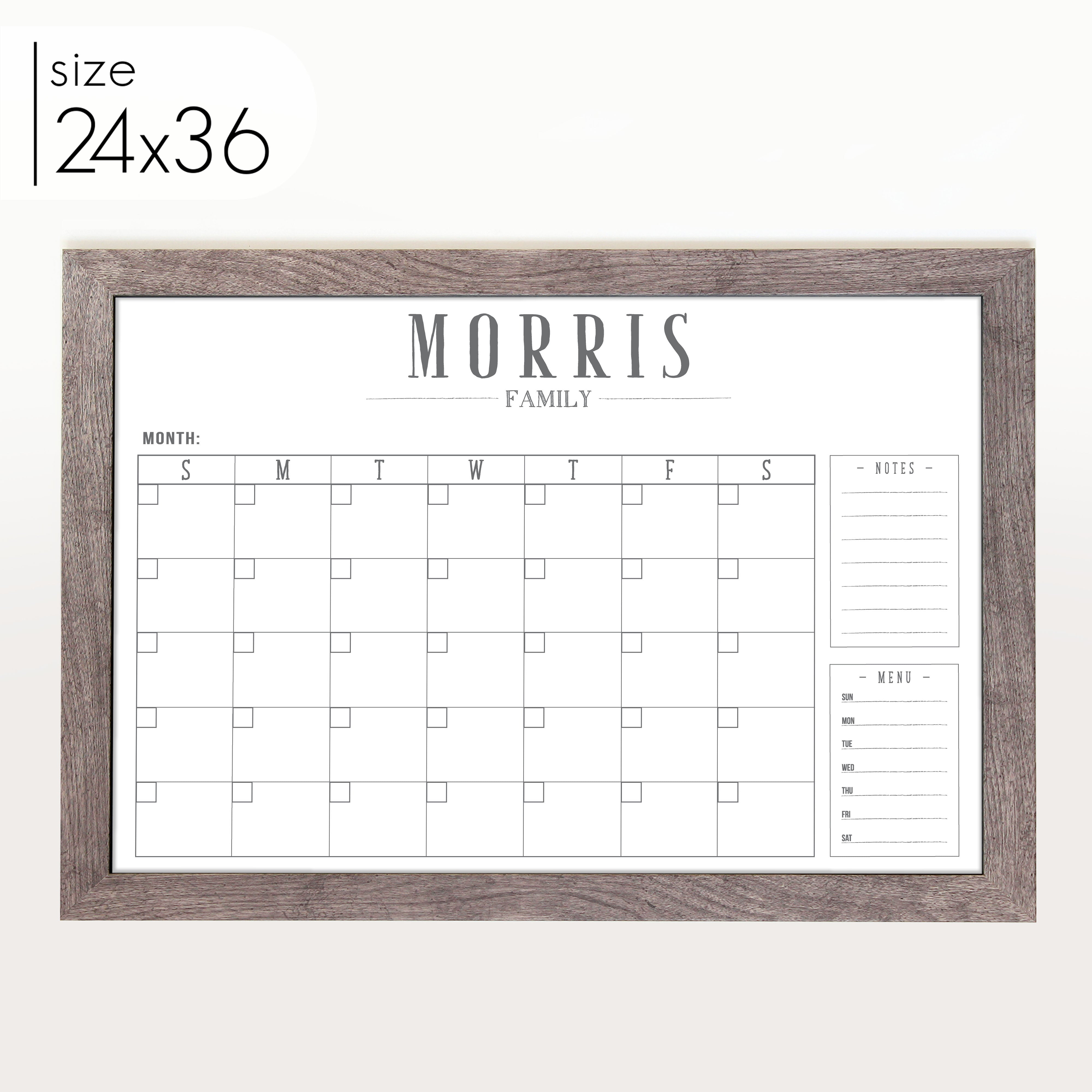 Monthly Framed Whiteboard Calendar + 2 sections | Horizontal Swanson