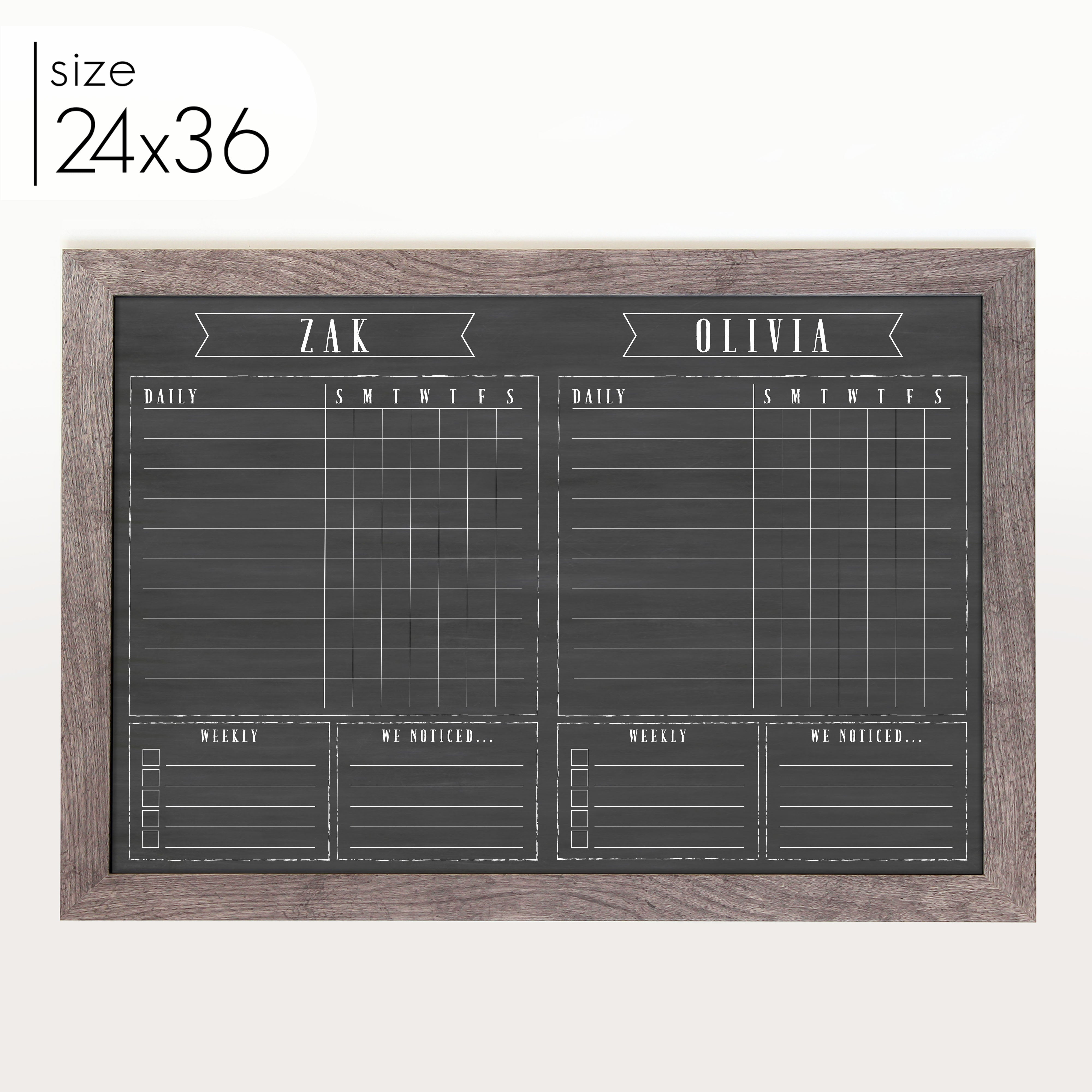 2 Person Framed Chalkboard Chore Chart  | Horizontal Swanson