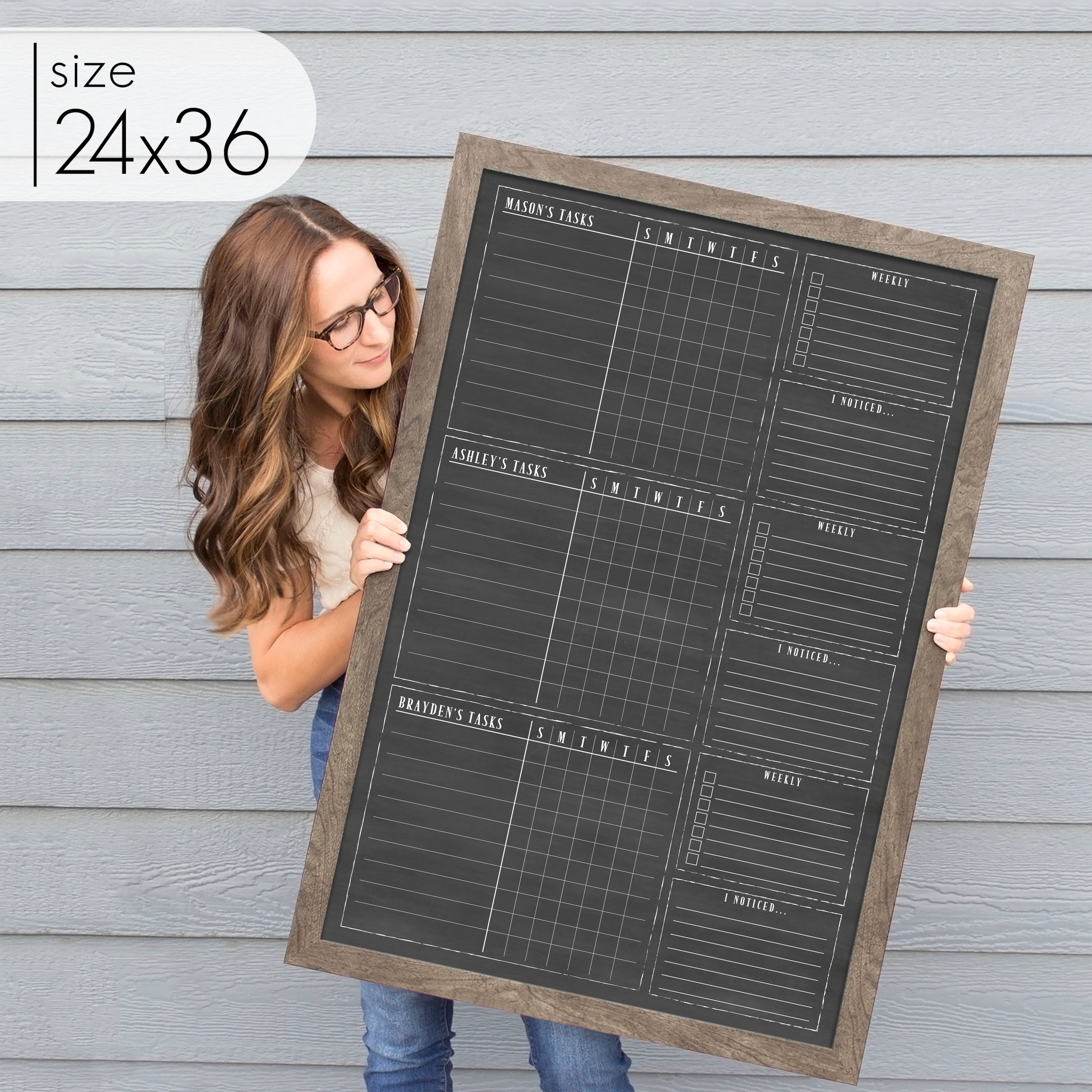 3 Person Framed Chalkboard Chore Chart  | Vertical Swanson