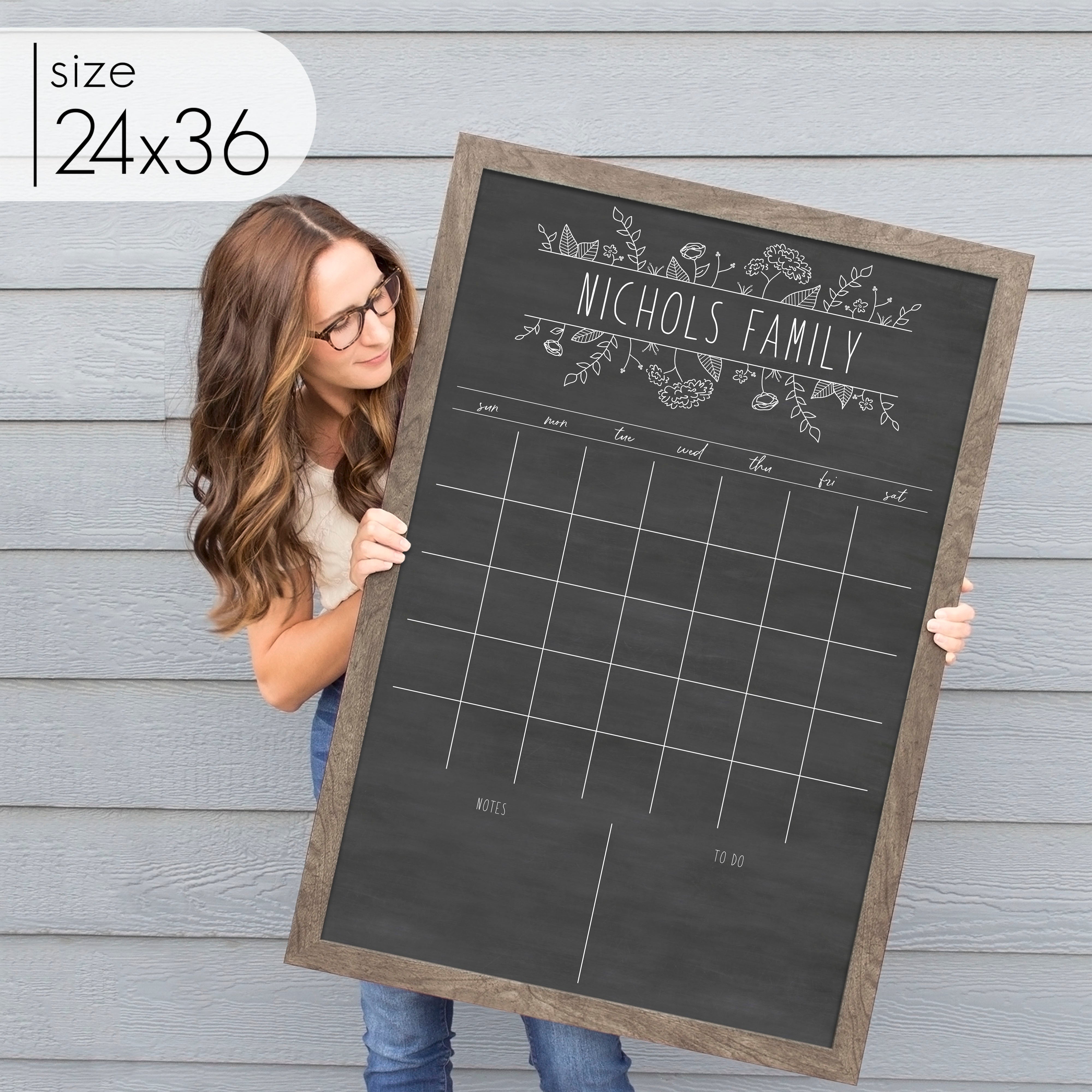 Monthly Framed Chalkboard Calendar + 2 sections | Vertical Lucy