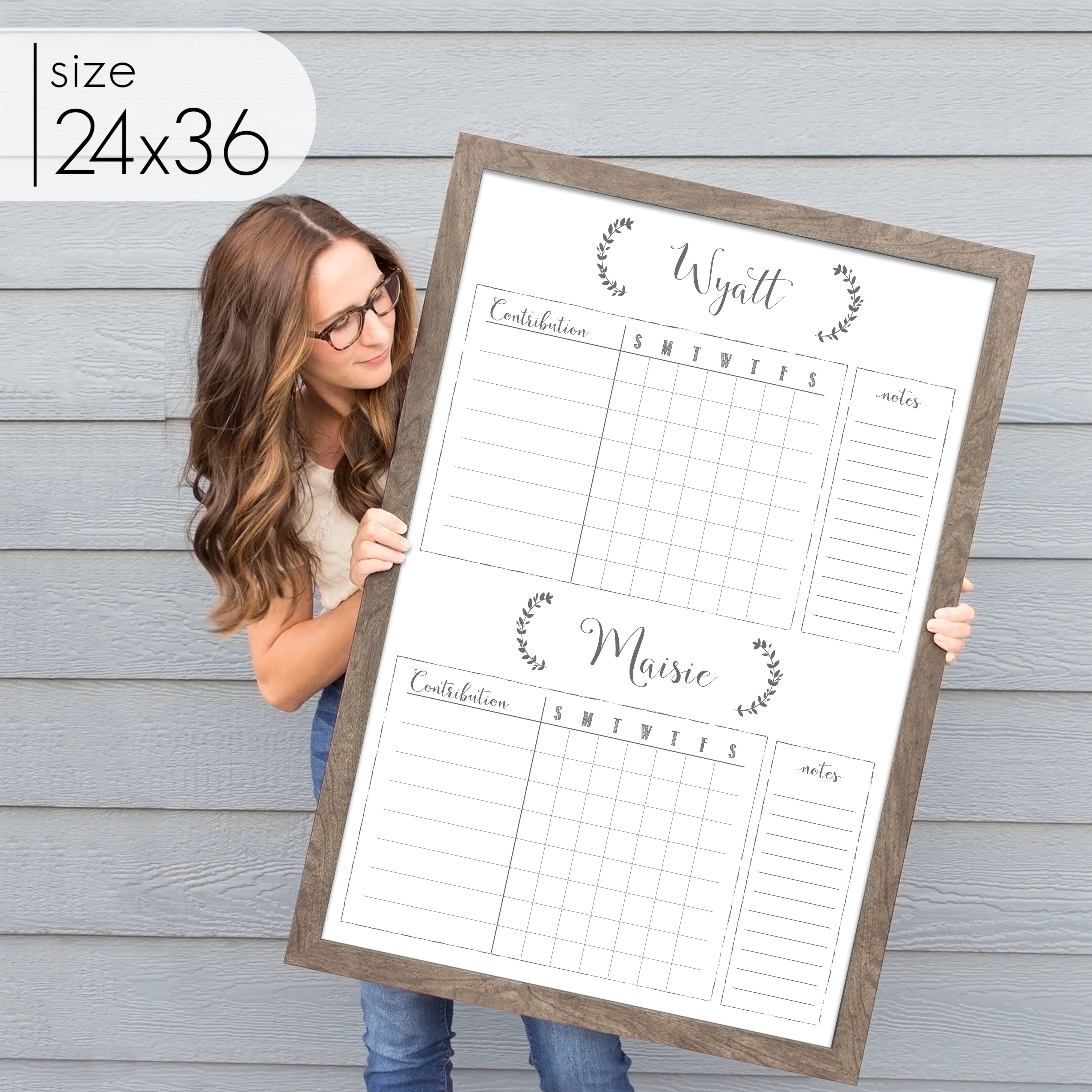 2 Person Framed Whiteboard Chore Chart  | Vertical Eagleton