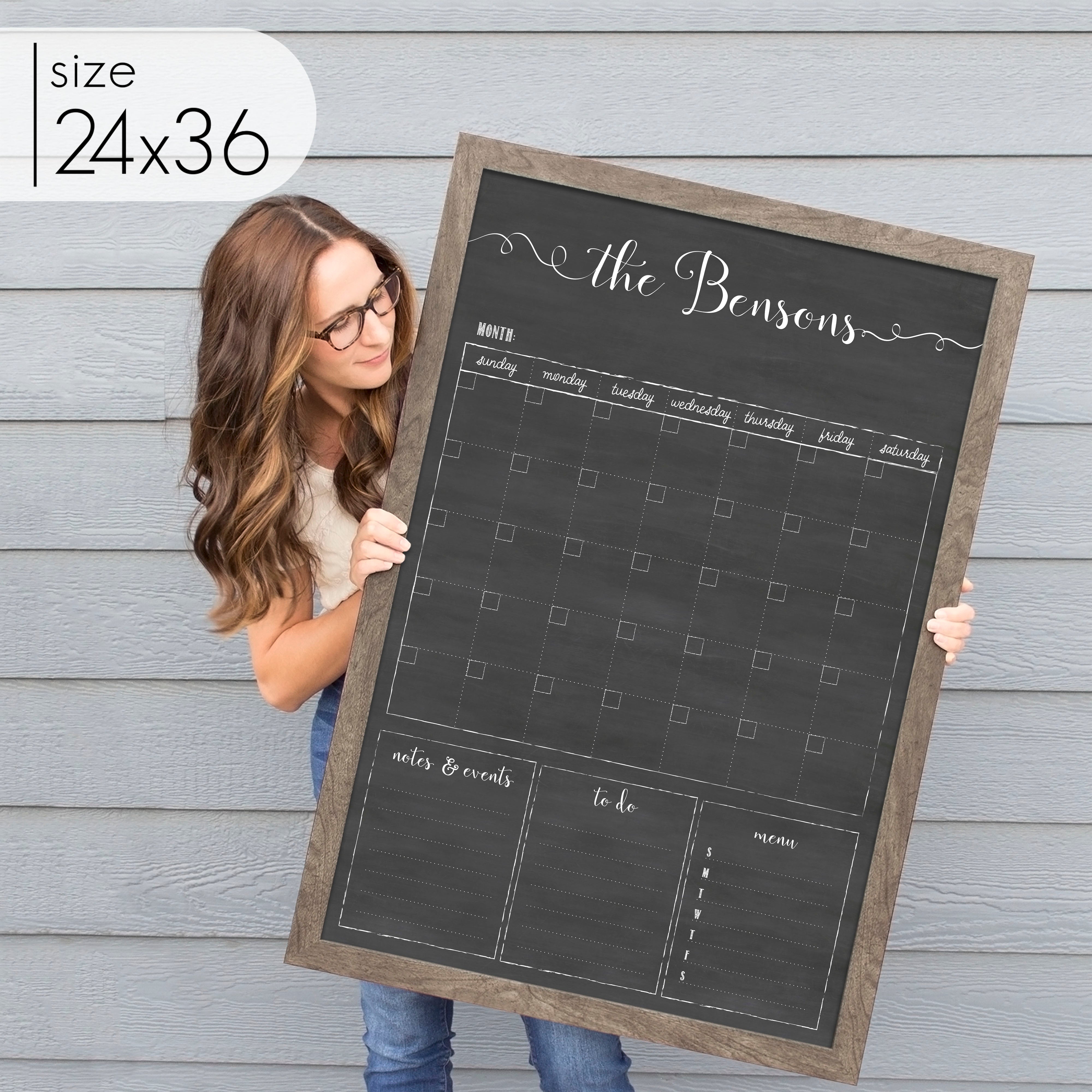 Monthly Framed Chalkboard Calendar + 3 sections | Vertical Knope