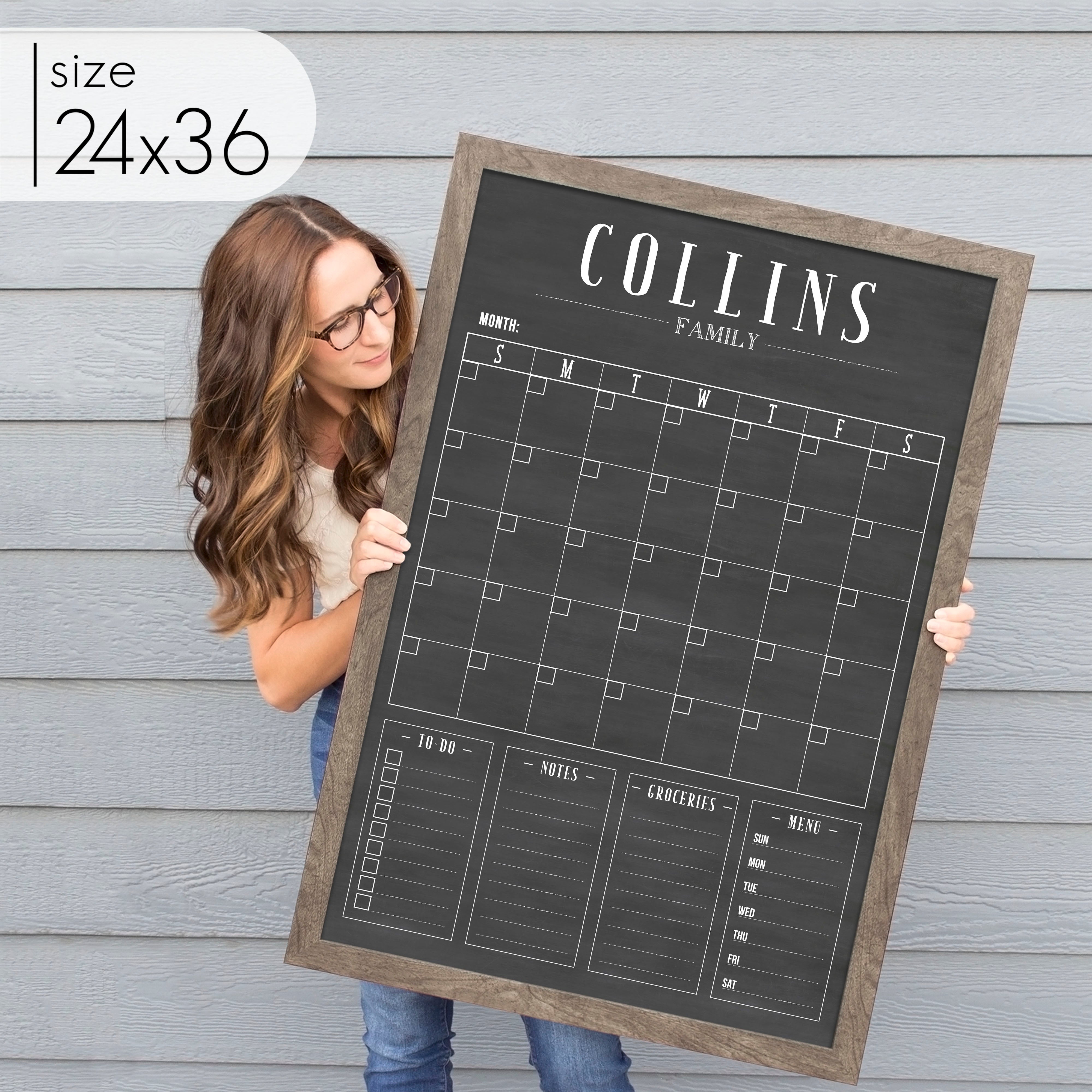 Monthly Framed Chalkboard Calendar + 4 sections | Vertical Swanson