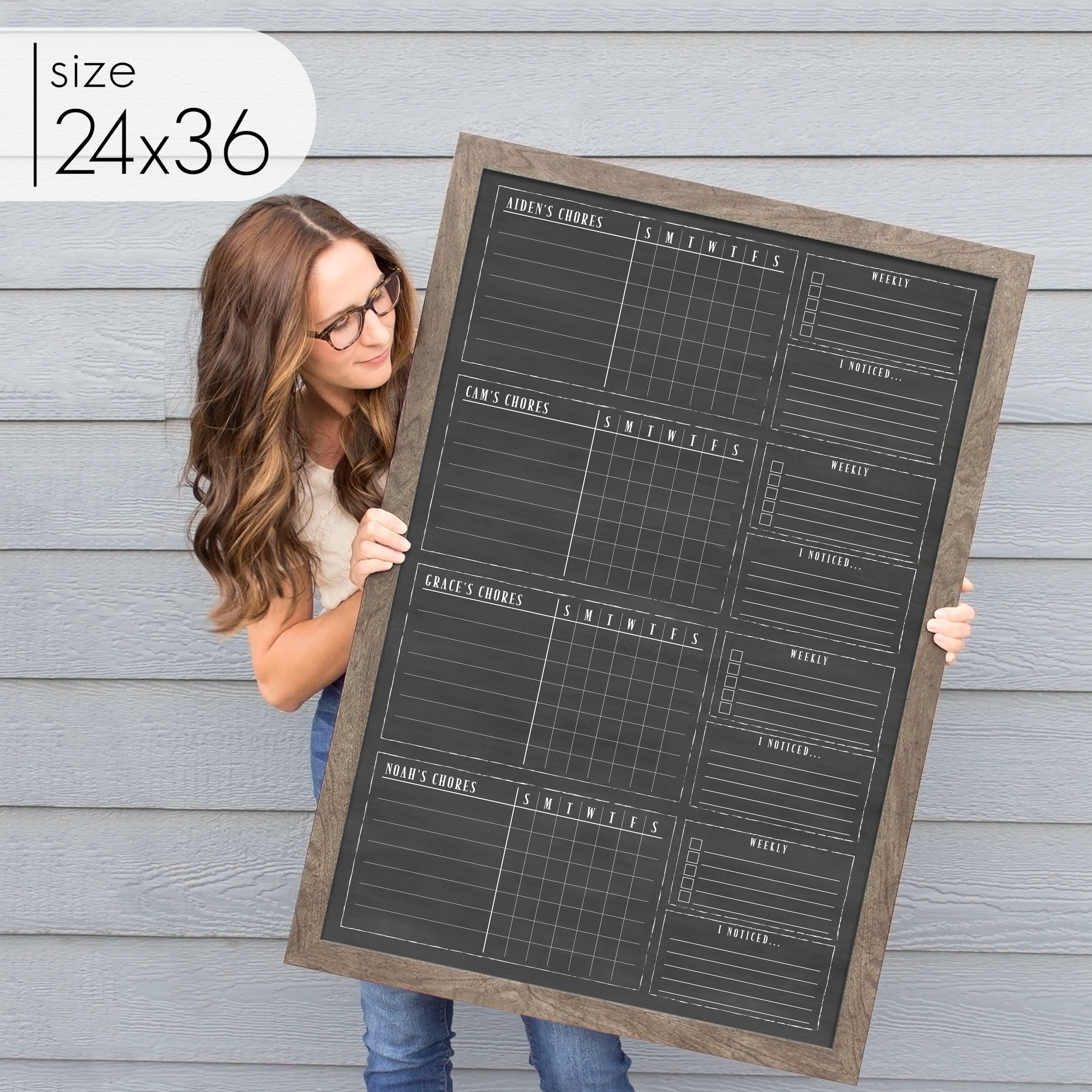 4 Person Framed Chalkboard Chore Chart  | Vertical Swanson