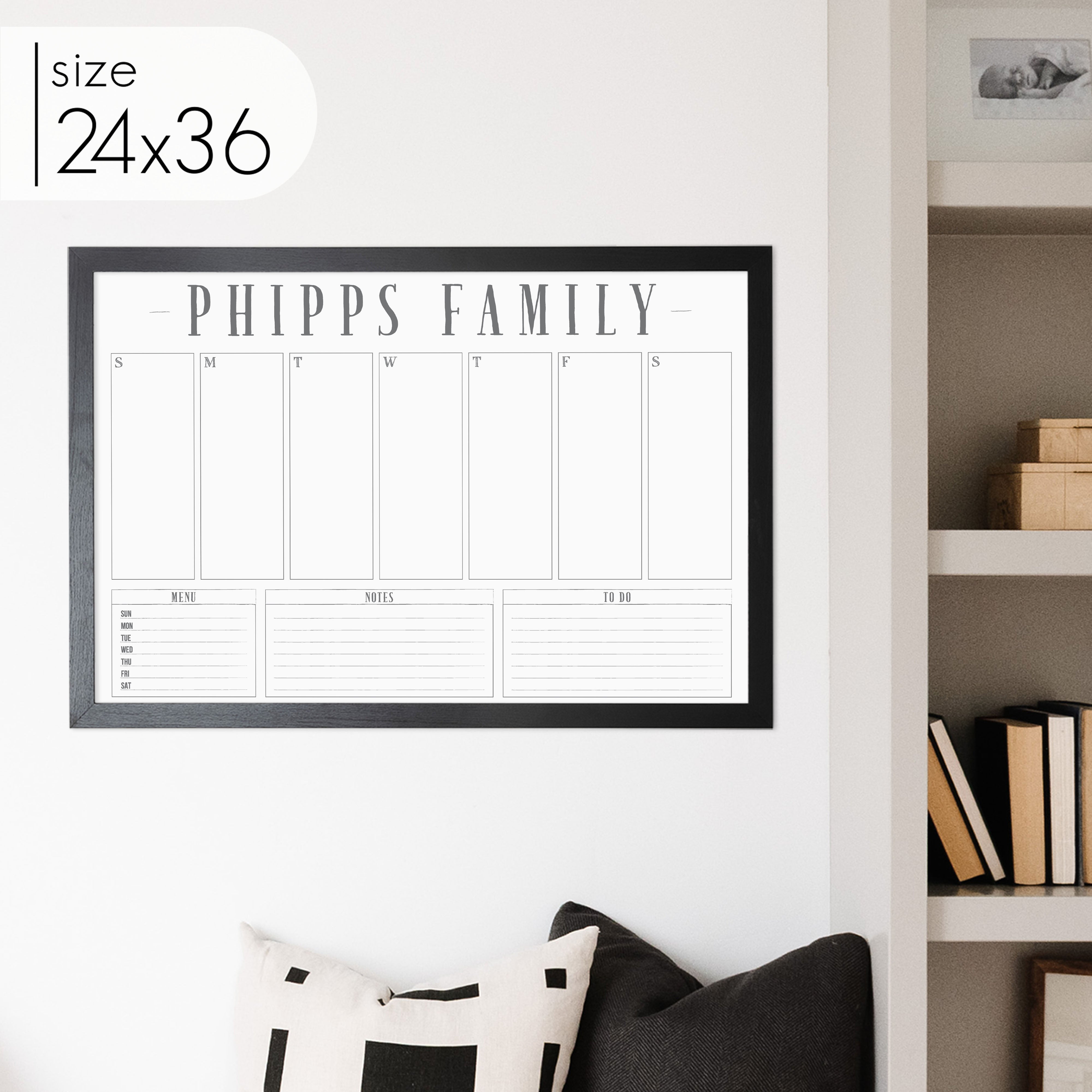 Weekly Framed Whiteboard Calendar + 3 sections | Horizontal Swanson