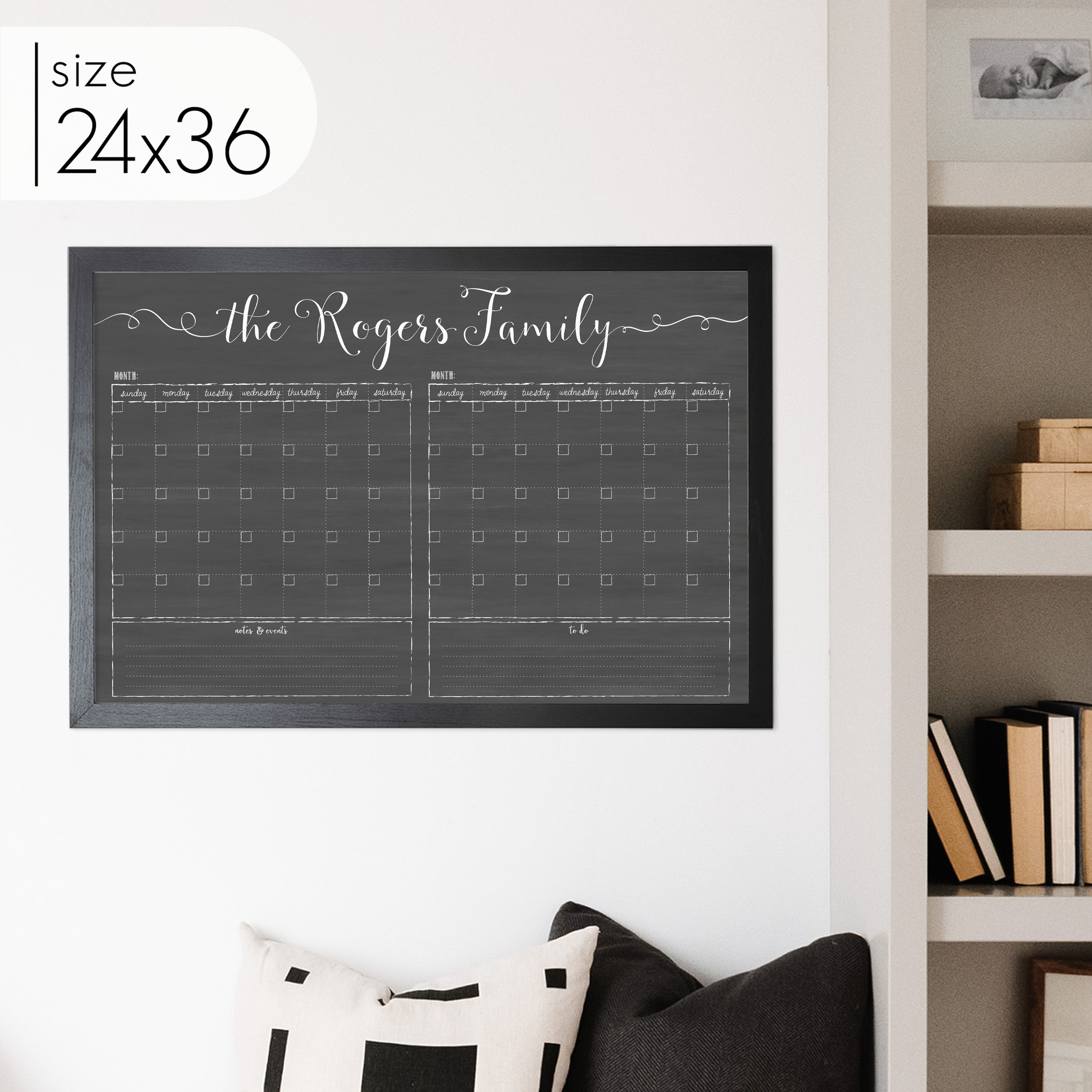 2 Month Framed Chalkboard Calendar + 2 sections | Horizontal Knope