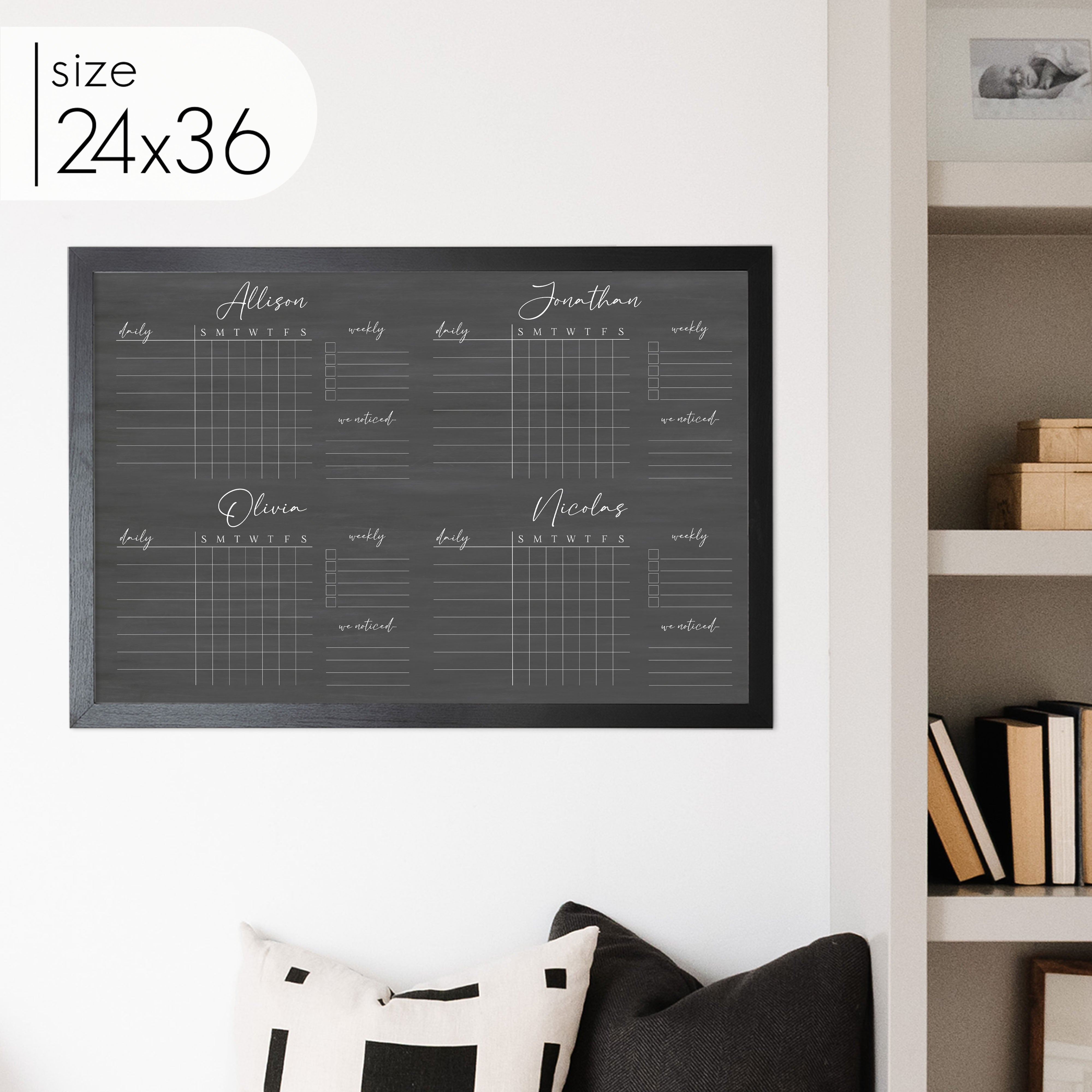 4 Person Framed Chore Chart Chalkboard | Horizontal Pennington