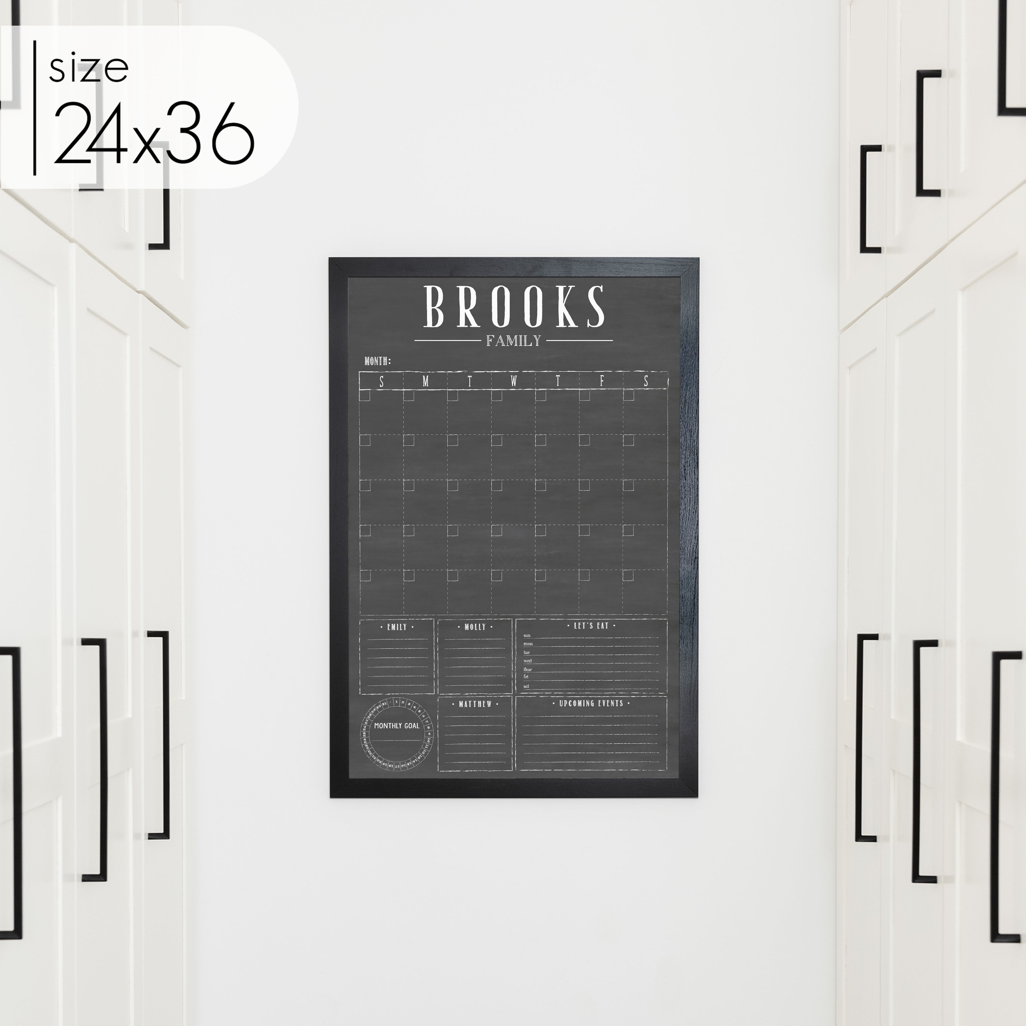 Monthly Framed Chalkboard Calendar + 5 sections | Vertical Swanson