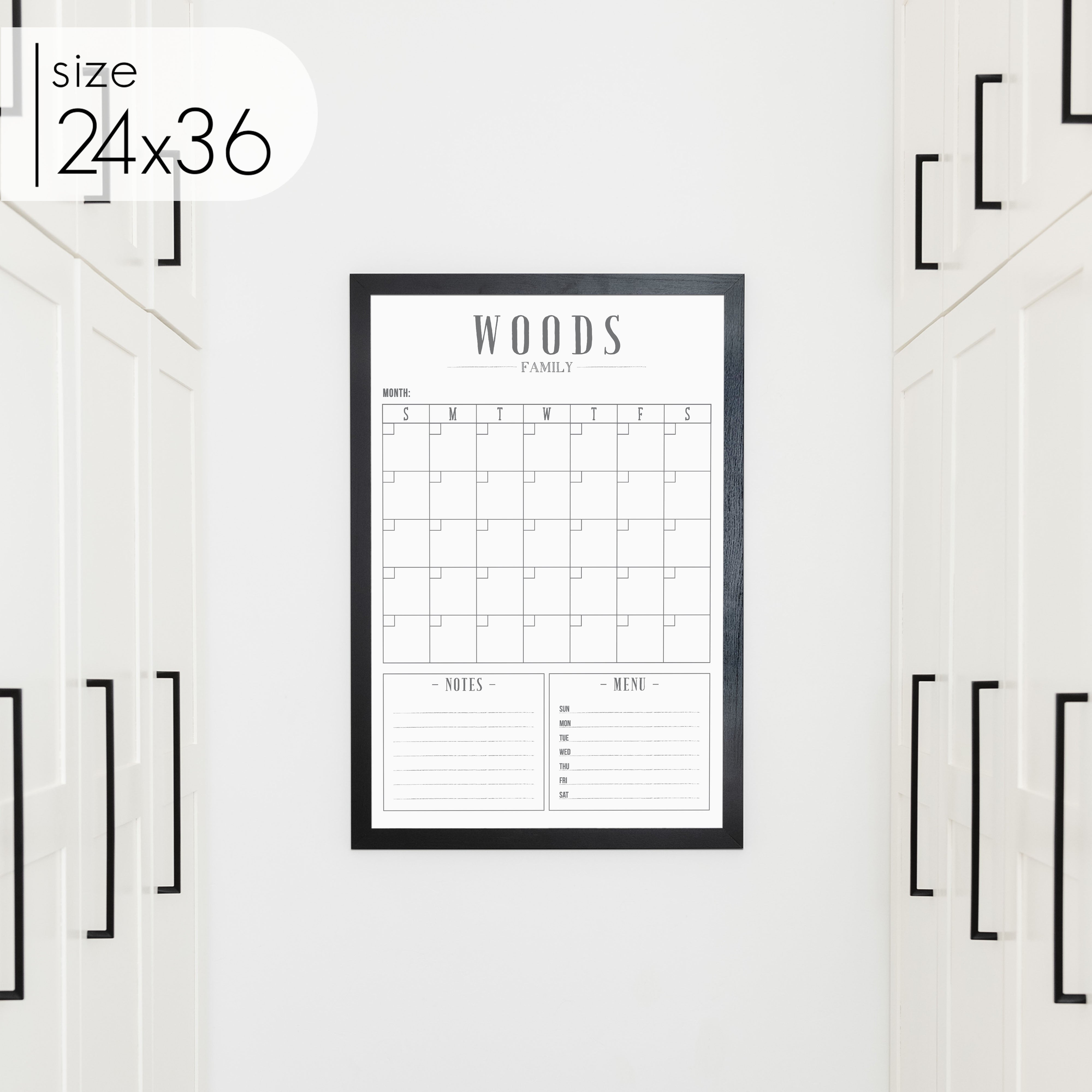 Monthly Framed Whiteboard Calendar + 2 sections | Vertical Swanson