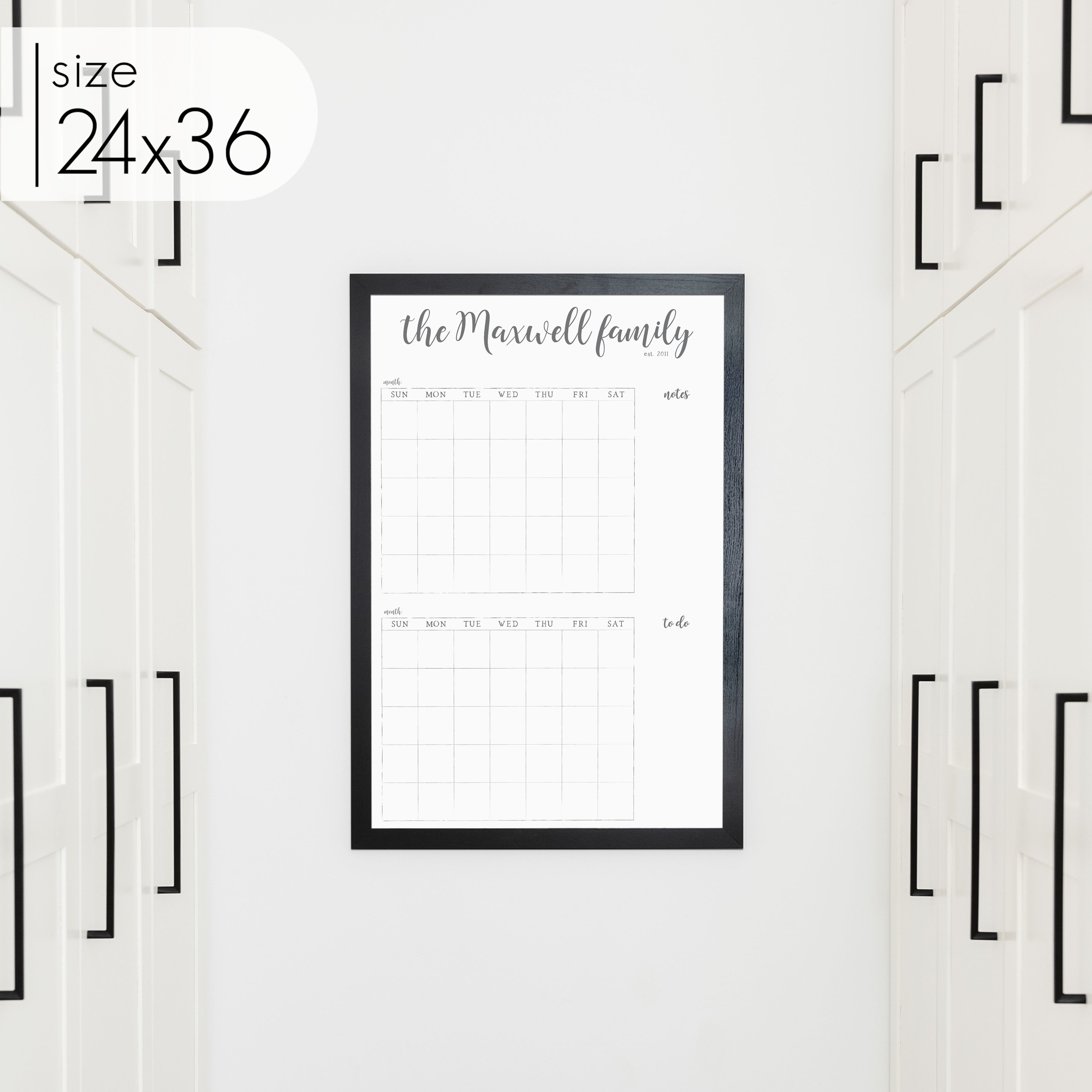 2 Month Framed Whiteboard Calendar + 2 sections | Vertical Perkins