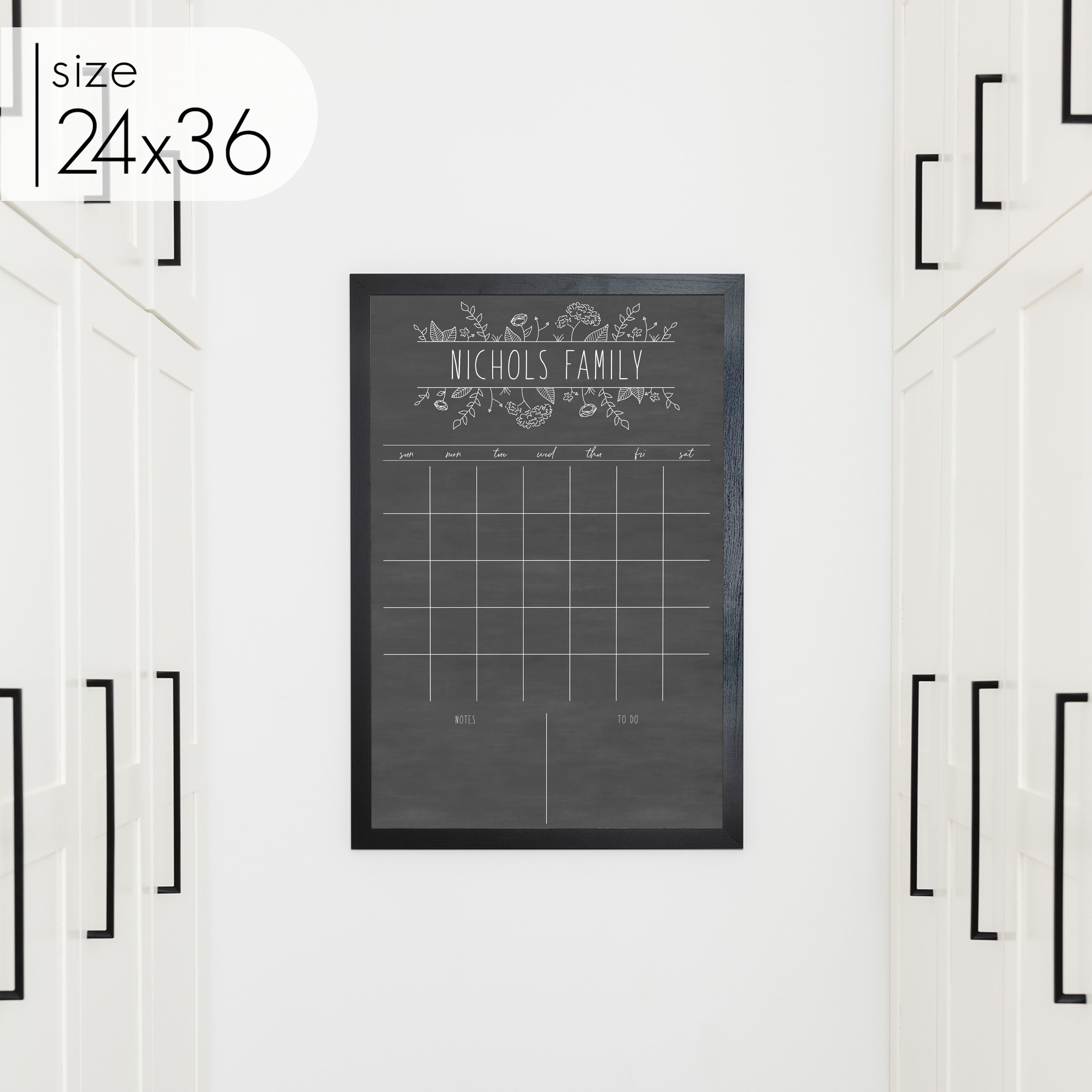 Monthly Framed Chalkboard Calendar + 2 sections | Vertical Lucy