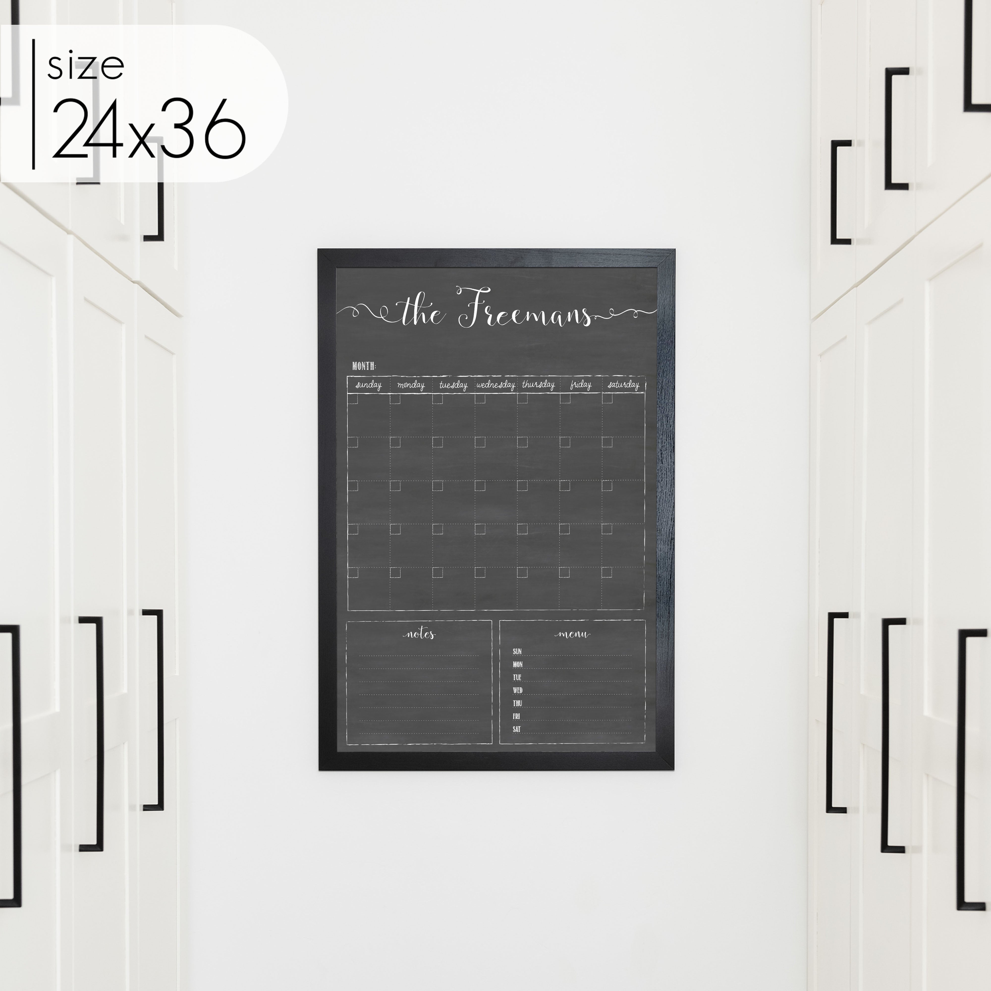 Monthly Framed Chalkboard Calendar + 2 sections | Vertical Knope