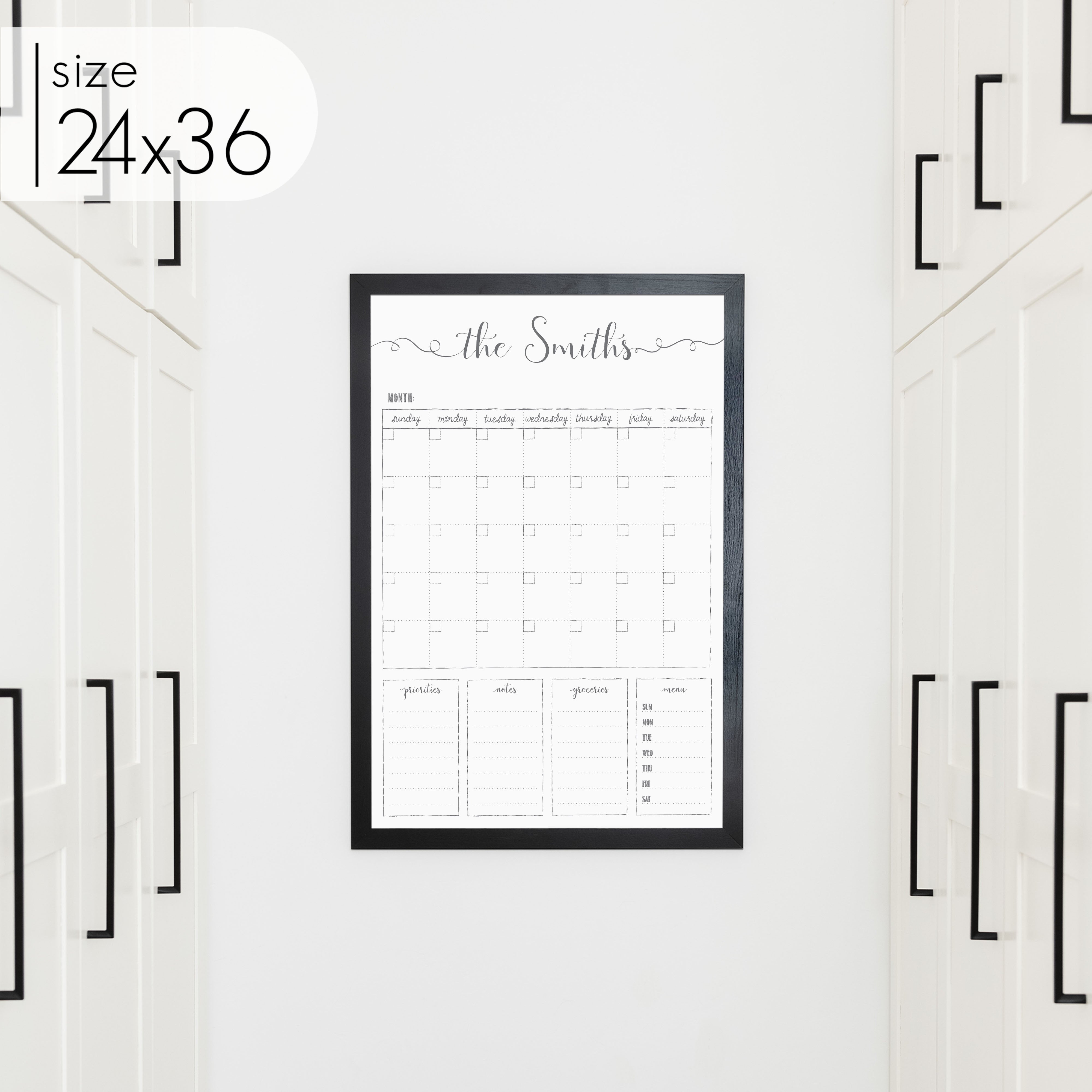 Monthly Framed Whiteboard Calendar + 4 sections | Vertical Knope