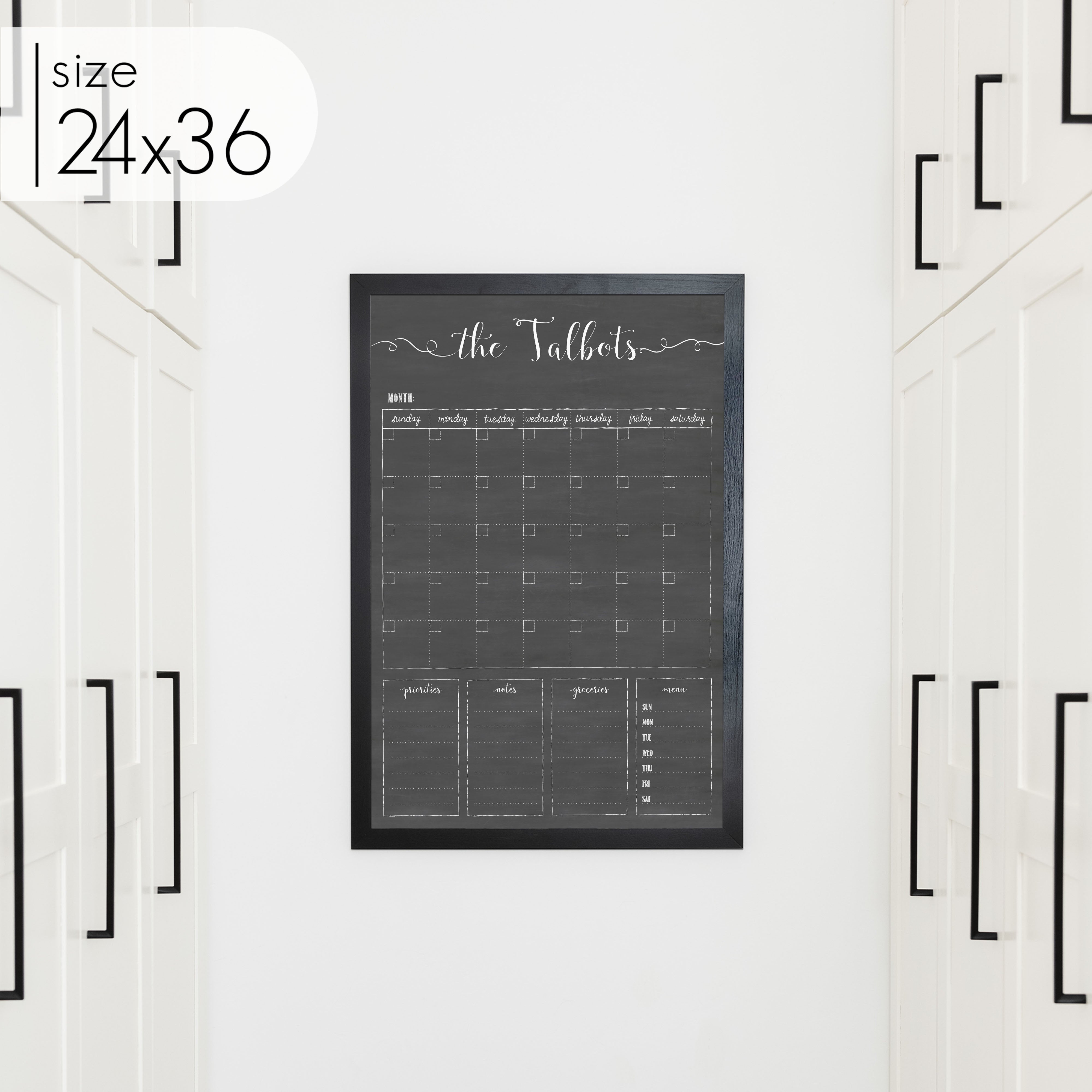 Monthly Framed Chalkboard Calendar + 4 sections | Vertical Knope