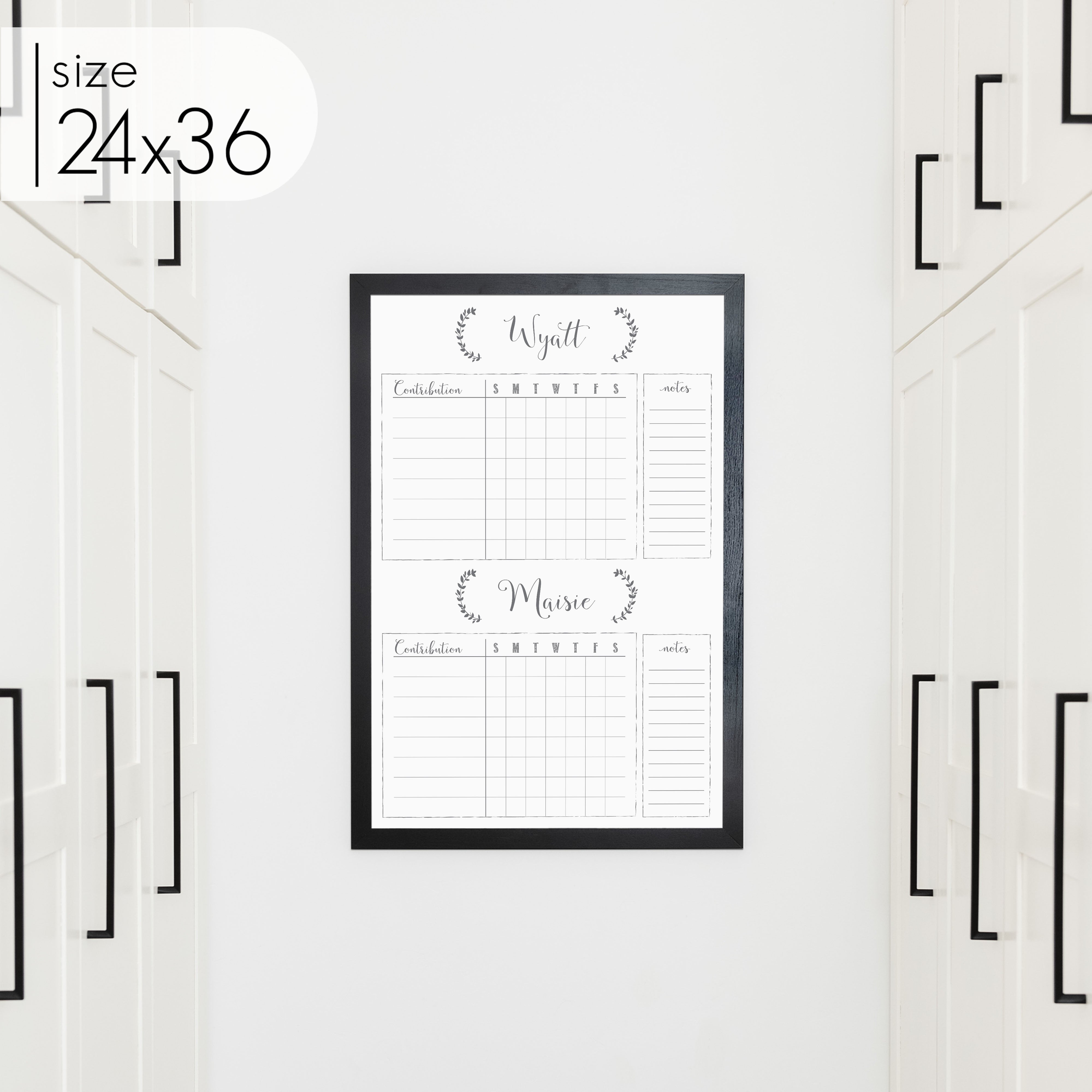 2 Person Framed Whiteboard Chore Chart  | Vertical Eagleton