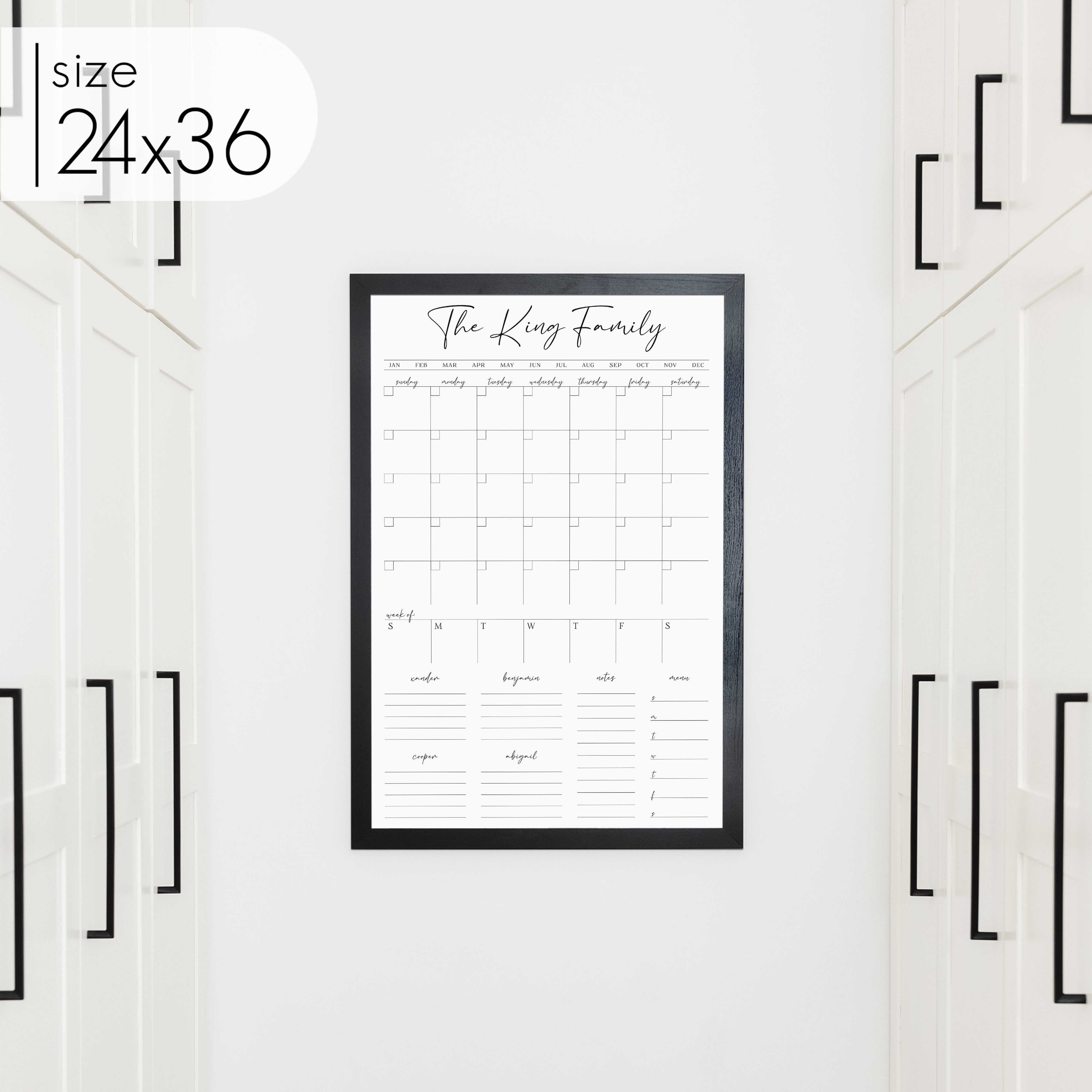 Week & Month Combo Framed Whiteboard + 6 sections | Vertical Pennington