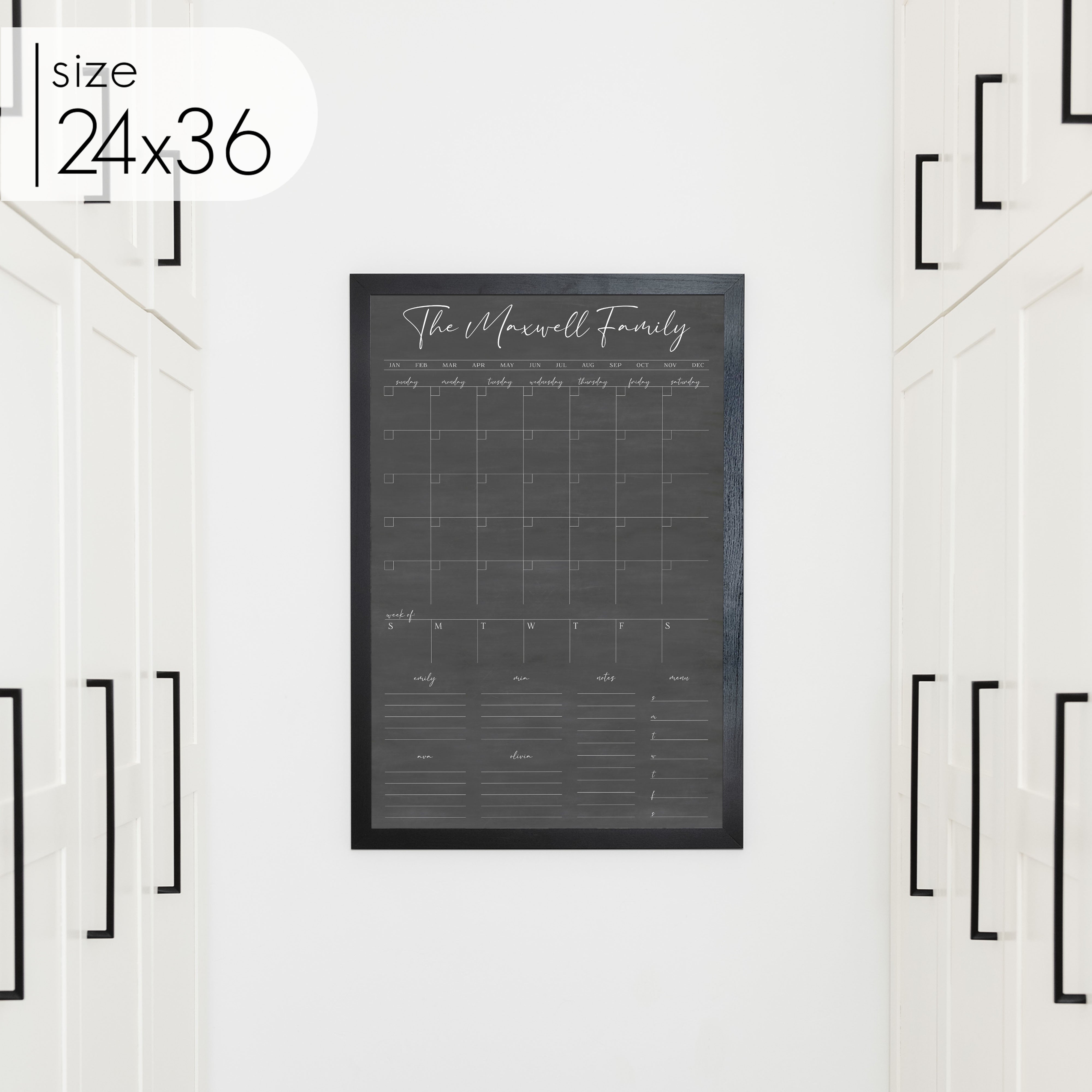Week & Month Combo Framed Chalkboard + 6 sections | Vertical Pennington