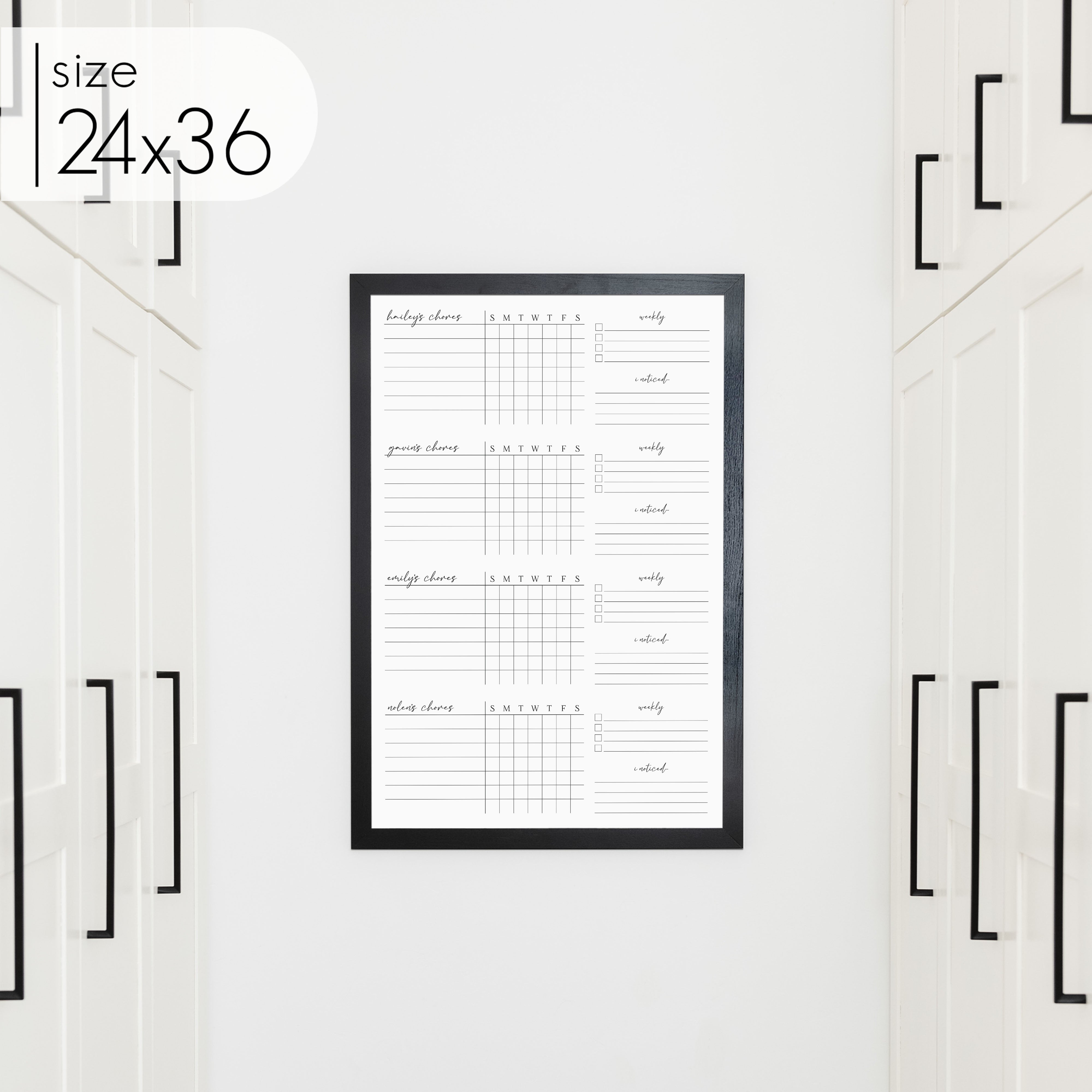 4 Person Framed Whiteboard Chore Chart  | Vertical Pennington