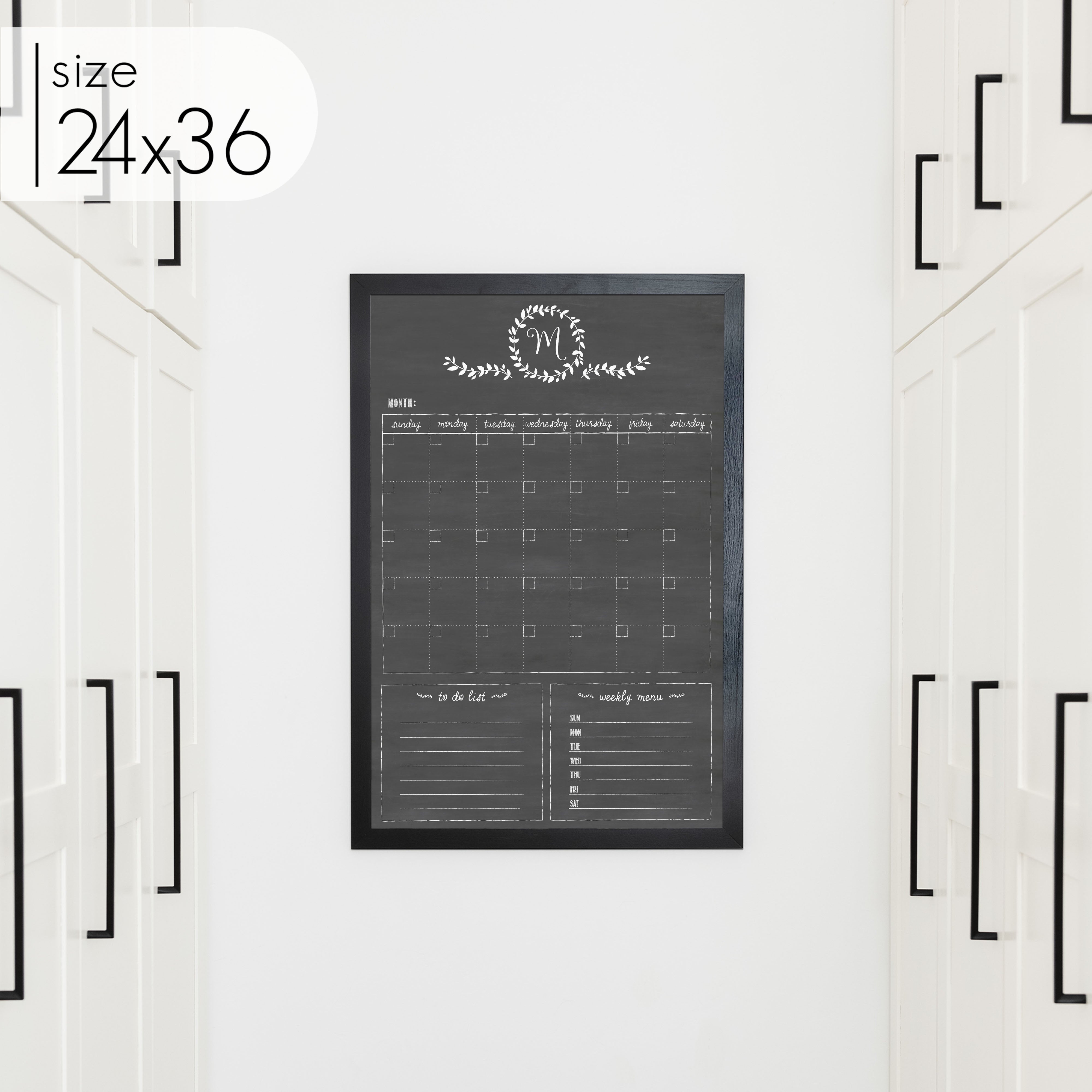 Monthly Framed Chalkboard Calendar + 2 sections | Vertical Donna