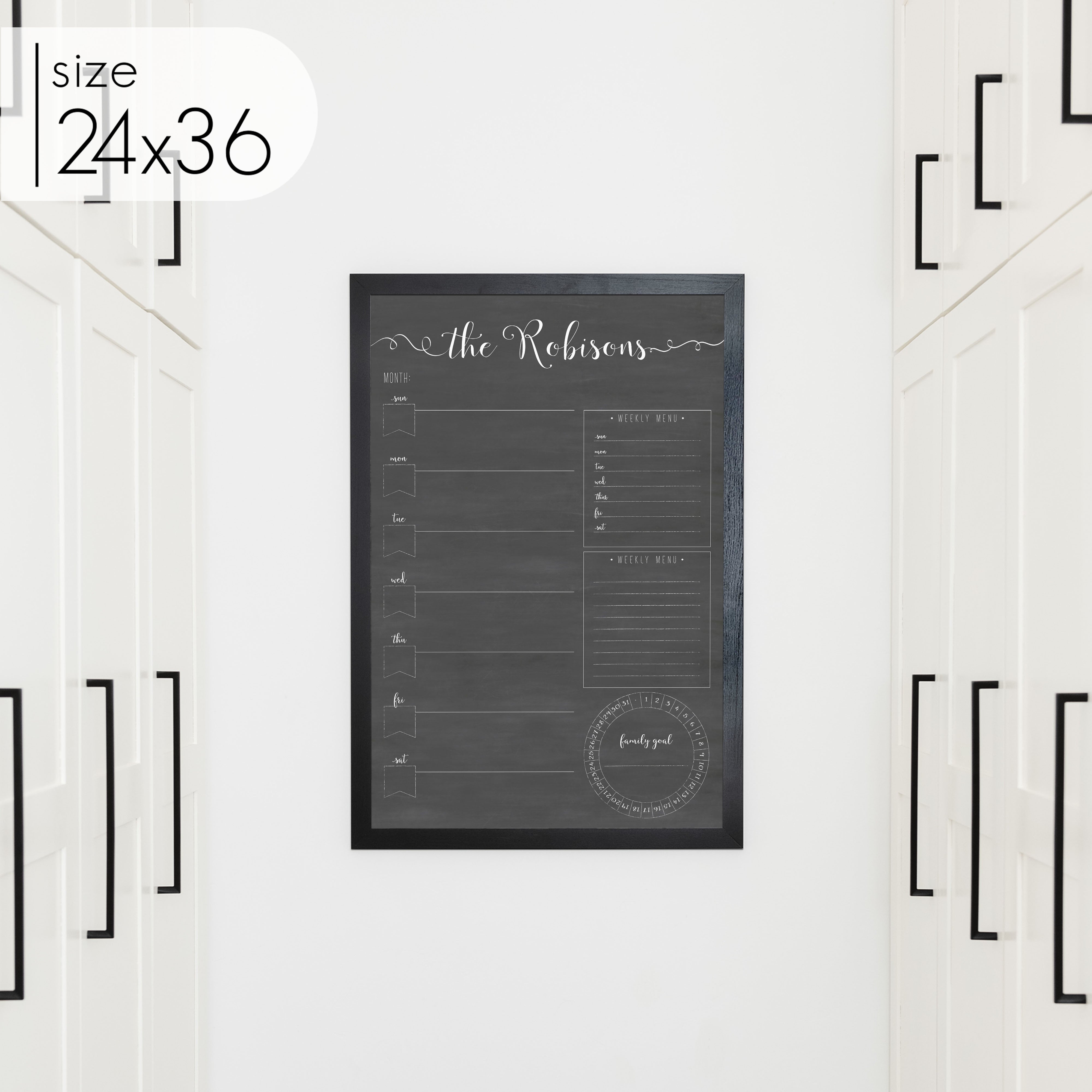 Weekly Framed Chalkboard Calendar + 3 sections | Vertical Knope