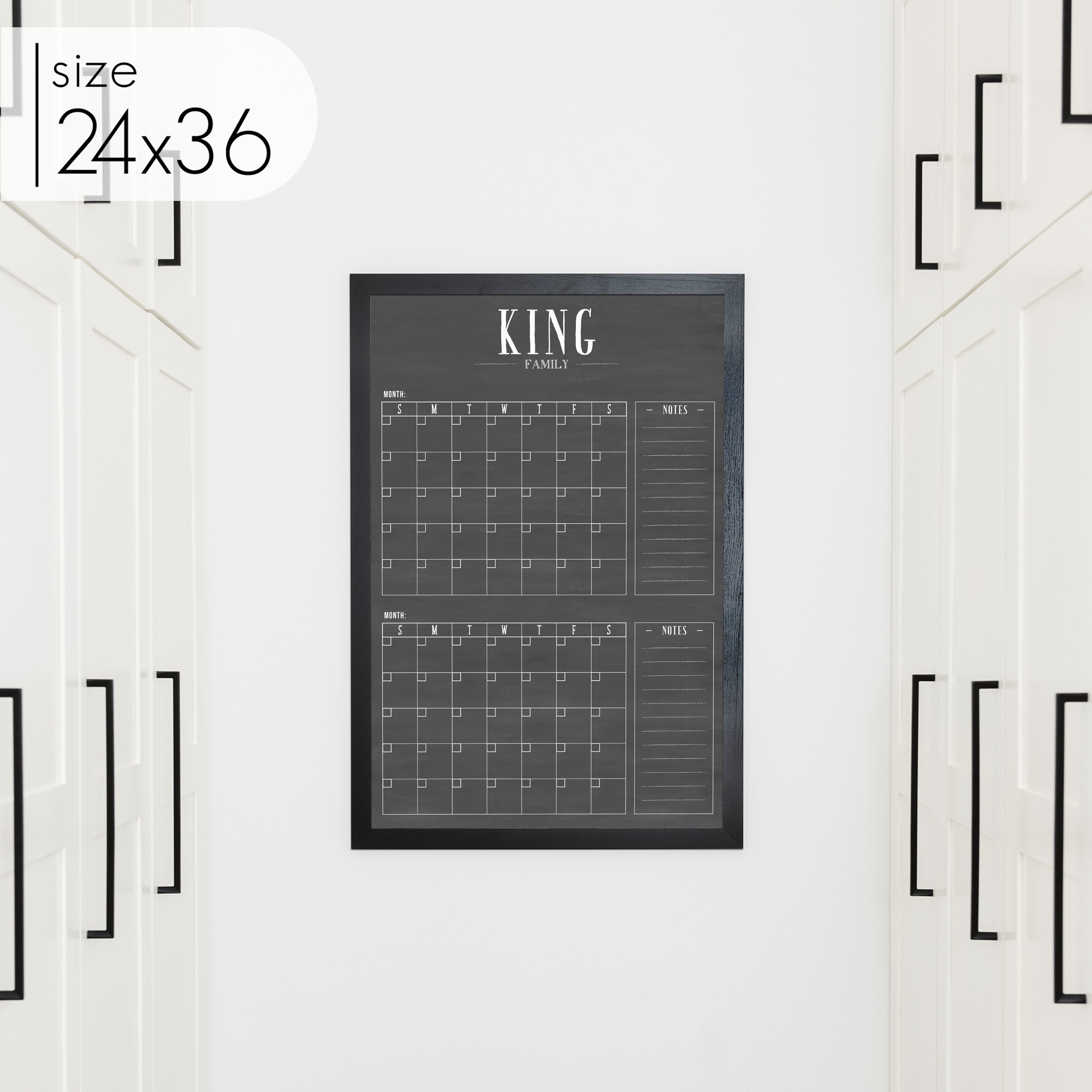 2 Month Framed Chalkboard Calendar + 2 sections | Vertical Swanson